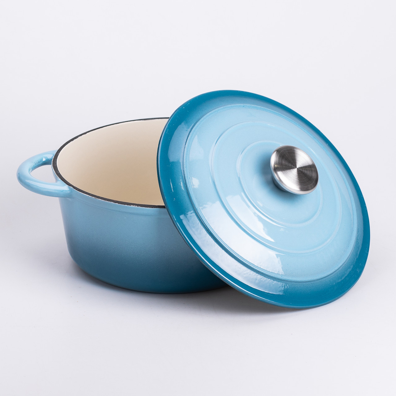 Набір чавунного посуду для приготування 3 каструлі та сковорода з емальованим покриттям Блакитний HP-1-7_HP-1-7_Milantium_4