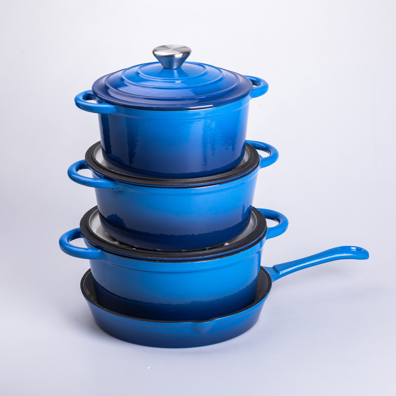 Набір чавунного посуду для приготування 3 каструлі та сковорода з емальованим покриттям Синій HP-1-8_HP-1-8_Milantium_3