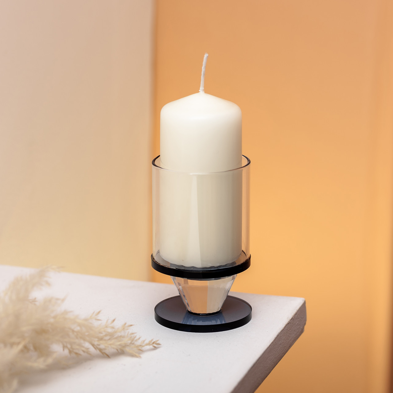 Підсвічник скляний 6×10 см на одну свічку підсвічник келих на ніжці декоративний Сірий HP-4-19S_HP-4-19S_Milantium_3