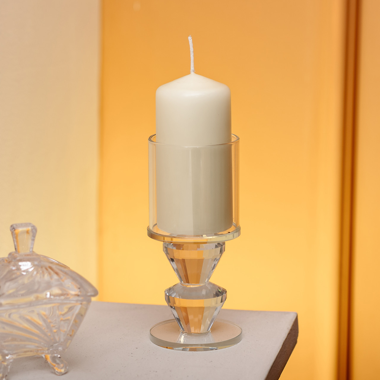 Підсвічник скляний 6×13.3 см на одну свічку підсвічник келих на ніжці декоративний прозорий HP-4-28M_HP-4-28M_Milantium_3