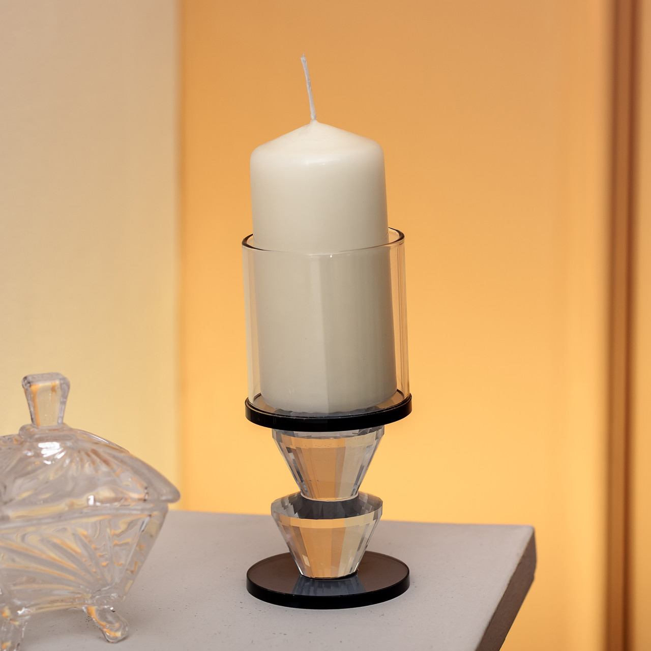 Підсвічник скляний 6×13 см на одну свічку підсвічник келих на ніжці декоративний Сірий HP-4-20M_HP-4-20M_Milantium_3