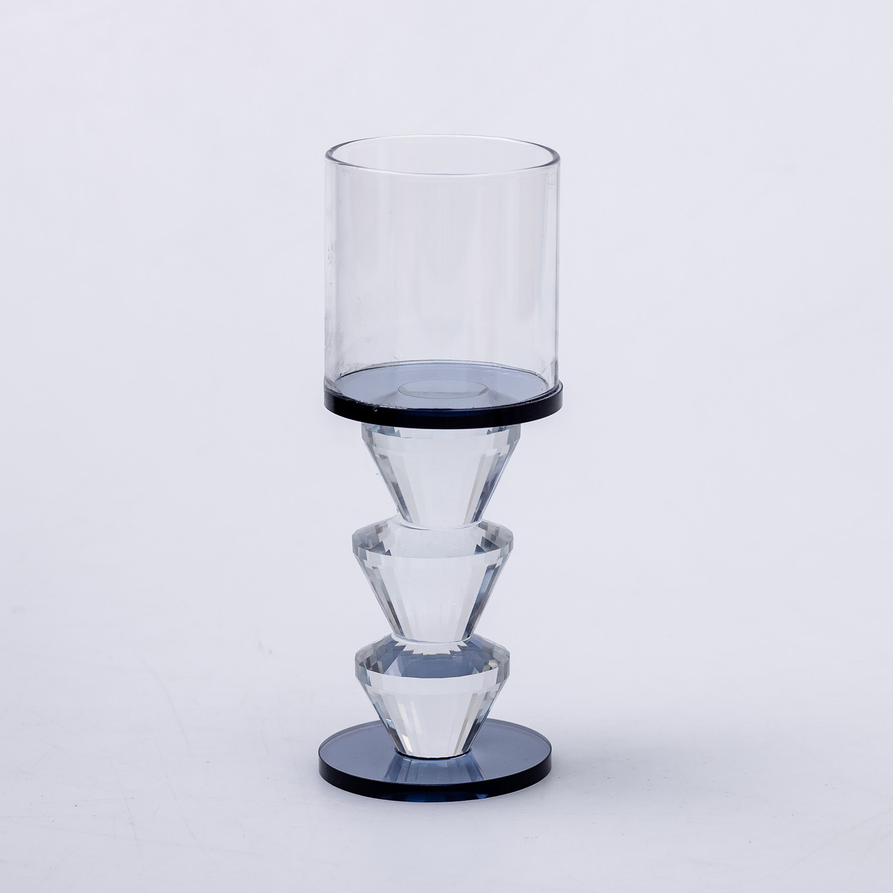 Підсвічник скляний 6×15.7 см на одну свічку підсвічник келих на ніжці декоративний Сірий_HP-4-21L_Milantium_2