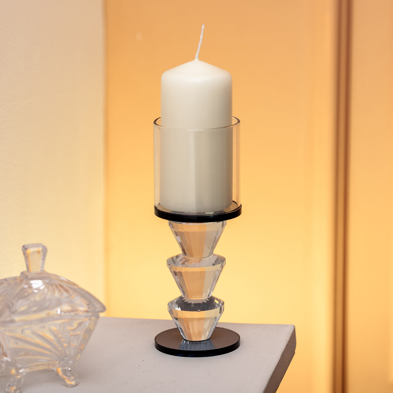 Підсвічник скляний 6×15.7 см на одну свічку підсвічник келих на ніжці декоративний Сірий HP-4-21L_HP-4-21L_Milantium_3