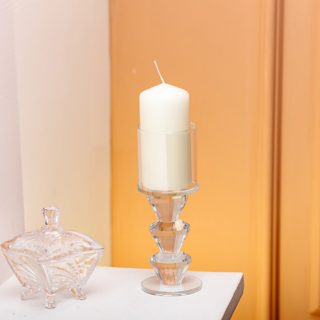 Підсвічник скляний 6×16.5 см на одну свічку підсвічник келих на ніжці декоративний прозорий HP-4-29L_HP-4-29L_Milantium_3