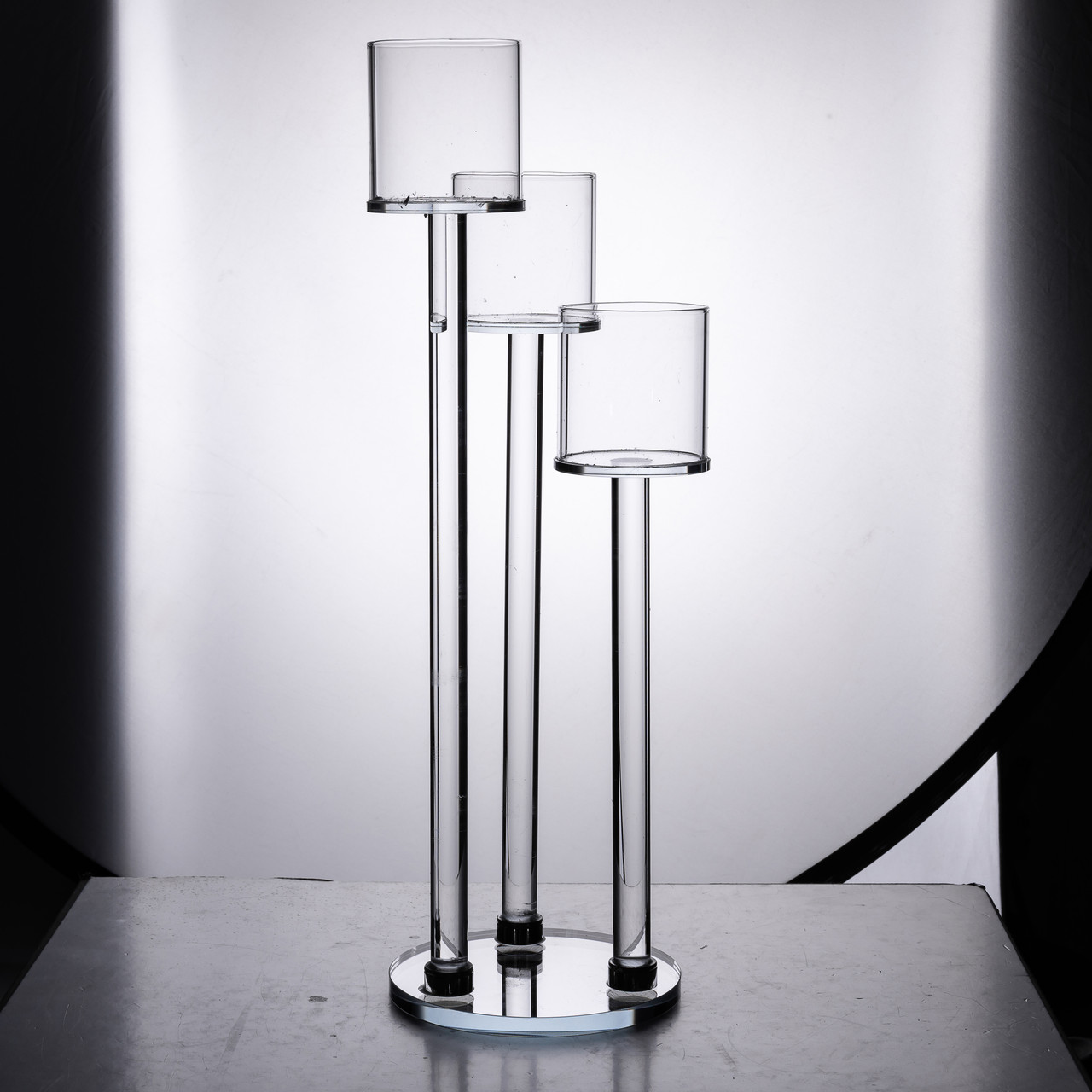 Підсвічник скляний на 3 свічки 12×37.5 см підсвічник декоративний прозорий на ніжці_HP-4-13_Milantium_2