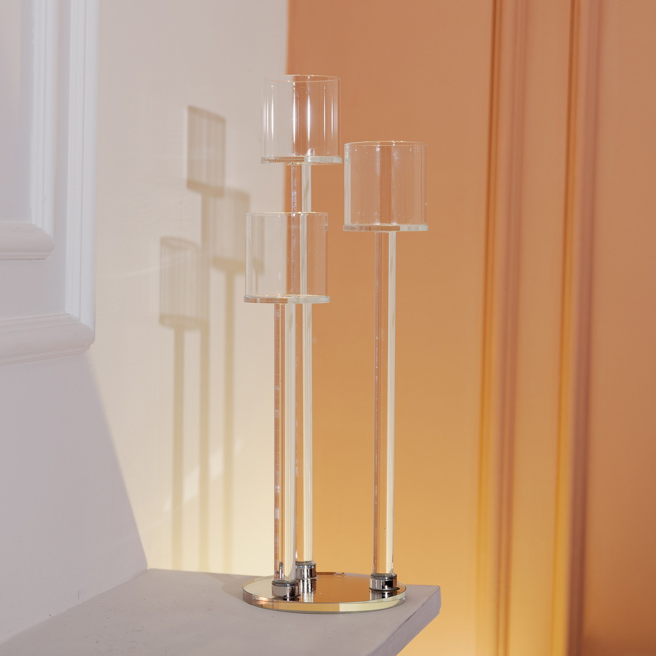 Підсвічник скляний на 3 свічки 12×37.5 см підсвічник декоративний прозорий на ніжці HP-4-13_HP-4-13_Milantium_5