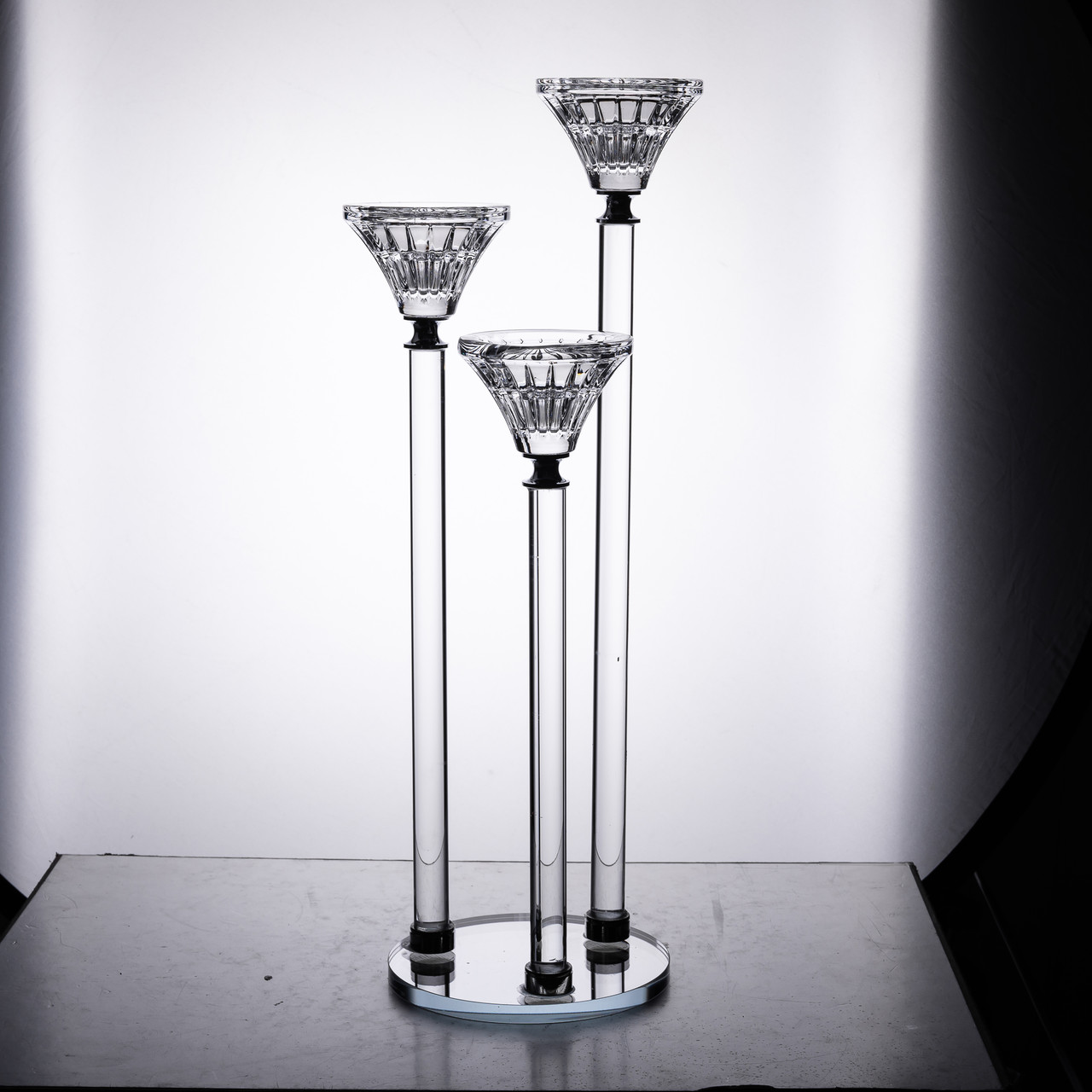 Підсвічник скляний на 3 свічки 12×37 см підсвічник декоративний прозорий на ніжці_HP-4-17_Milantium_2