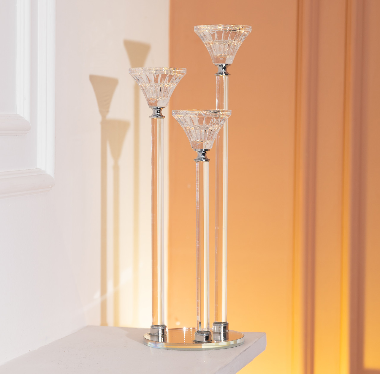 Підсвічник скляний на 3 свічки 12×37 см підсвічник декоративний прозорий на ніжці HP-4-17_HP-4-17_Milantium_5