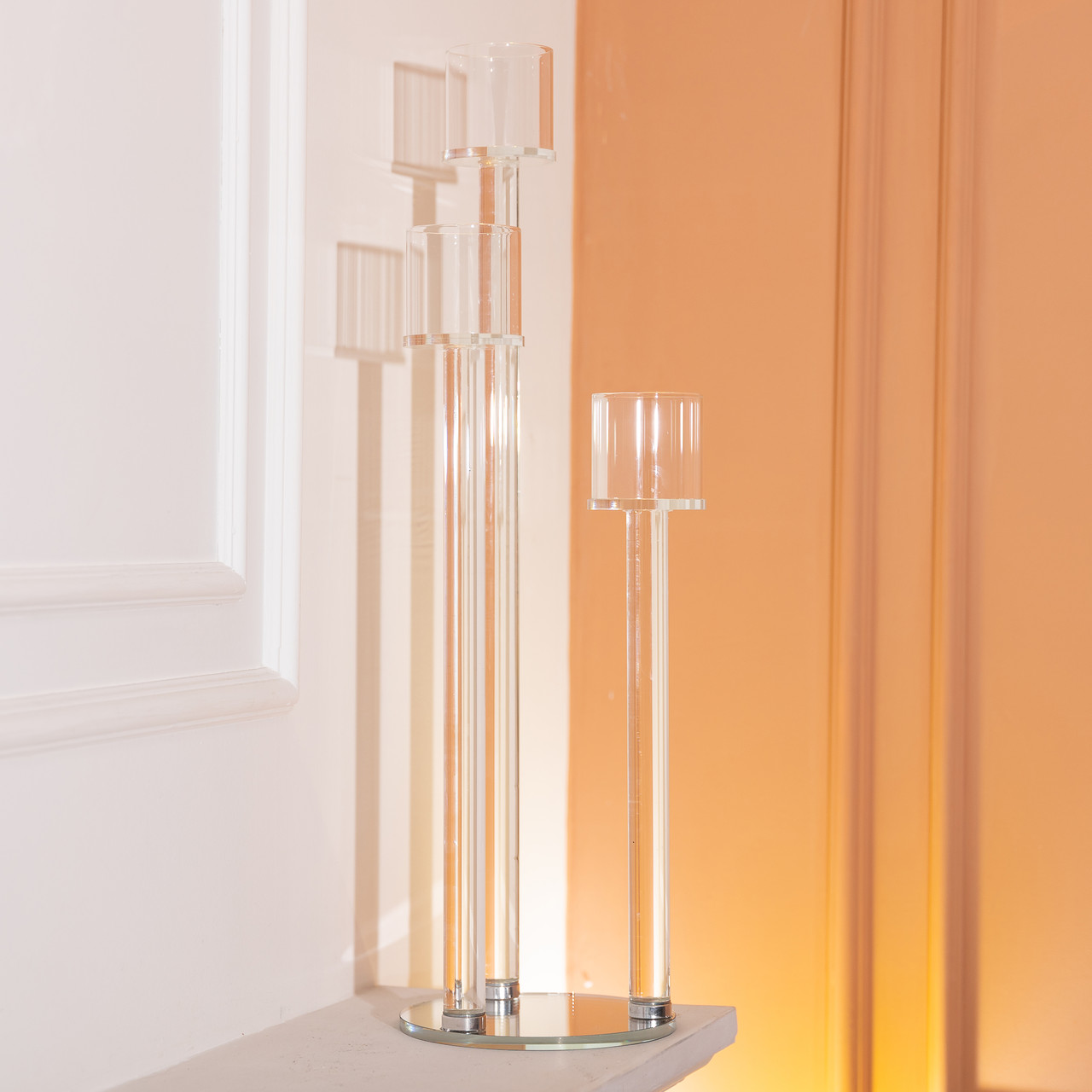 Подсвечника на стекле 3 свічки 16×57 см підсвічник декоративний прозорий на ніжці HP-4-15_HP-4-15_Milantium_4