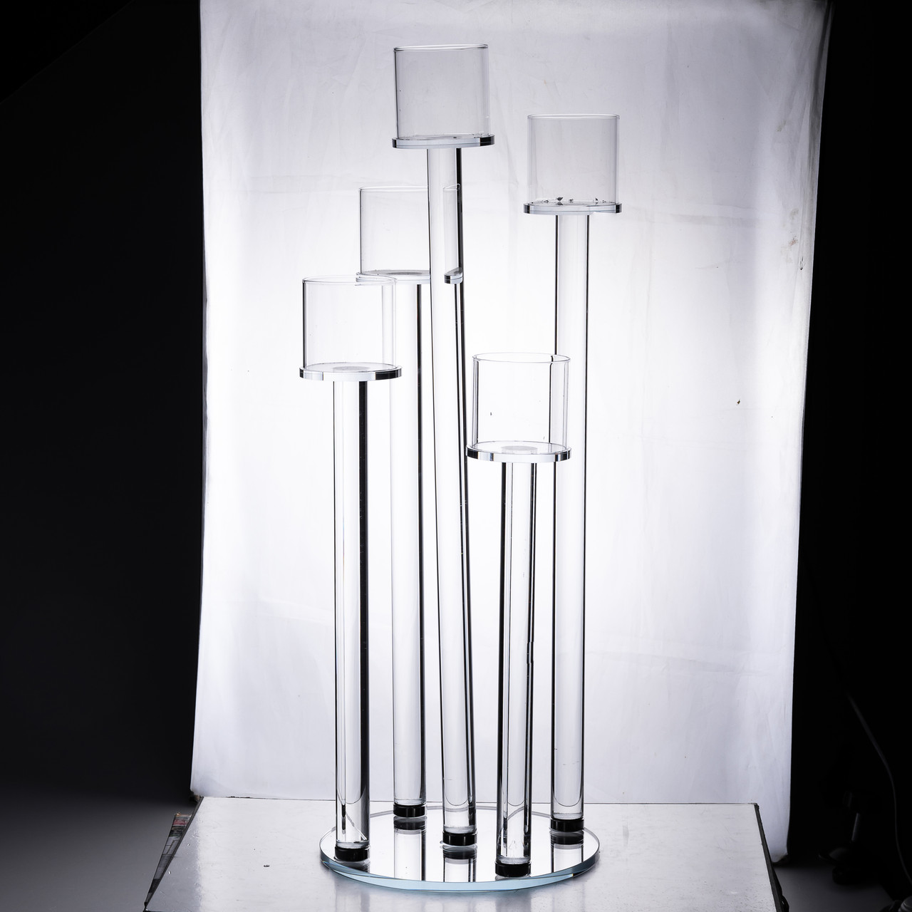 Підсвічник скляний на 5 свічок 20×56.5 см підсвічник декоративний прозорий на ніжці_HP-4-16_Milantium_2