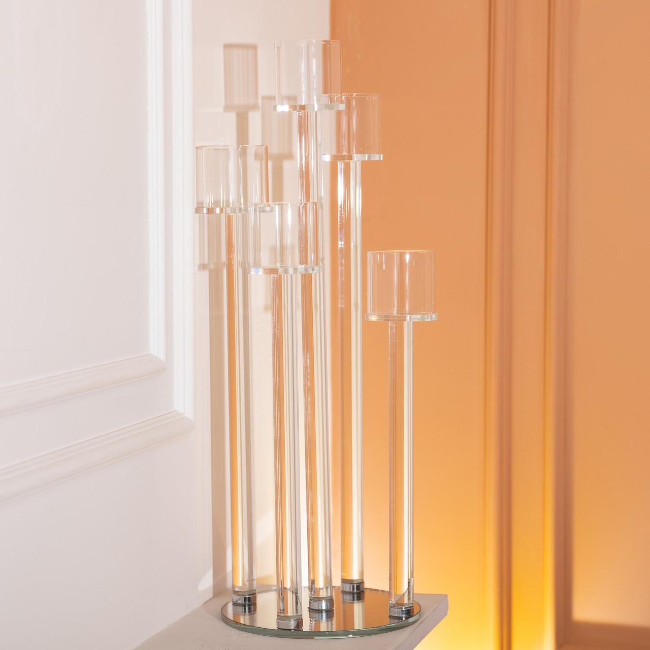 Підсвічник скляний на 5 свічок 20×56.5 см підсвічник декоративний прозорий на ніжці HP-4-16_HP-4-16_Milantium_4