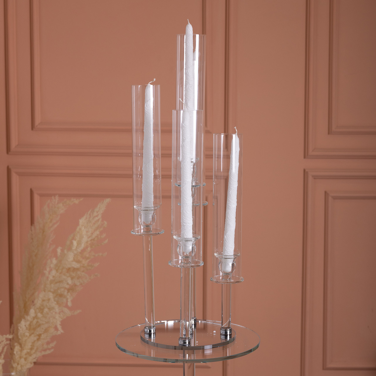 Подсвечника на стекле 5 свічок 20×72.5 см підсвічник декоративний прозорий на ніжці HP-4-64_HP-4-64_Milantium_2
