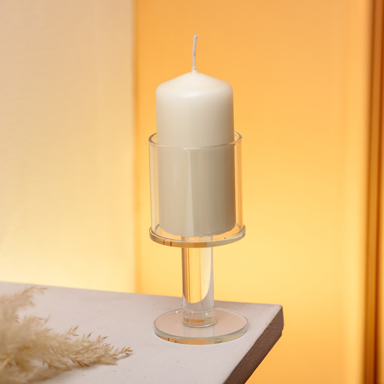 Підсвічник скляний на ніжці 6×12.5 см підсвічник келих декоративний прозорий HP-4-37S_HP-4-37S_Milantium_3