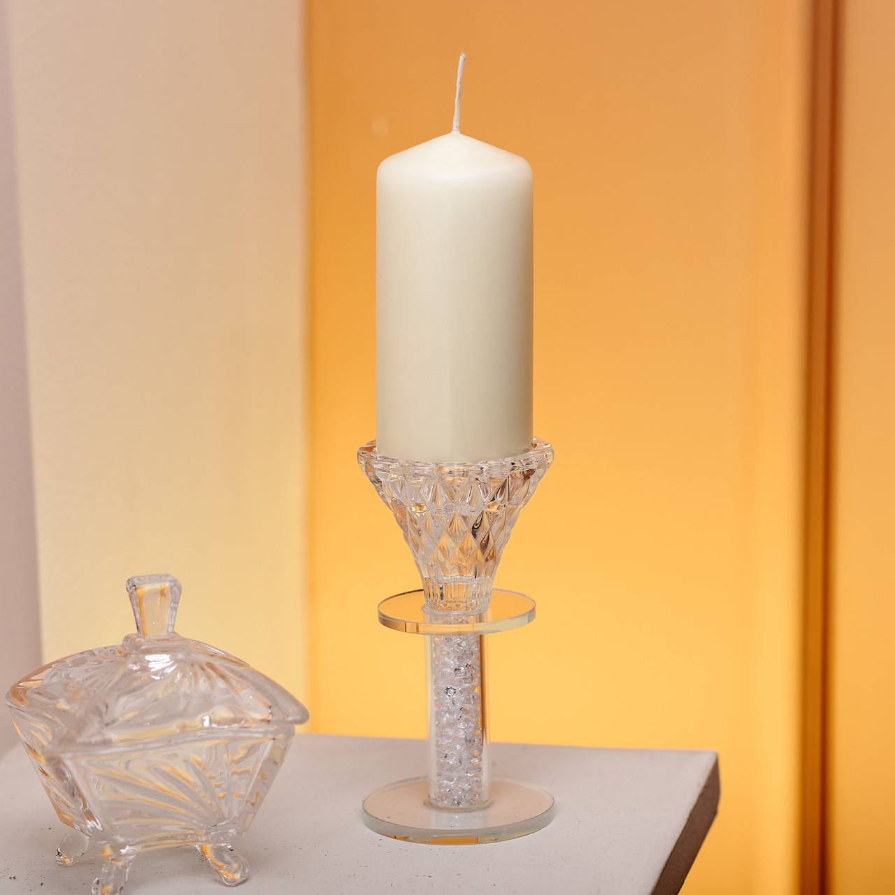 Підсвічник скляний на ніжці 6×12 см декоративний прозорий підсвічник на стіл HP-4-60M_HP-4-60M_Milantium_3