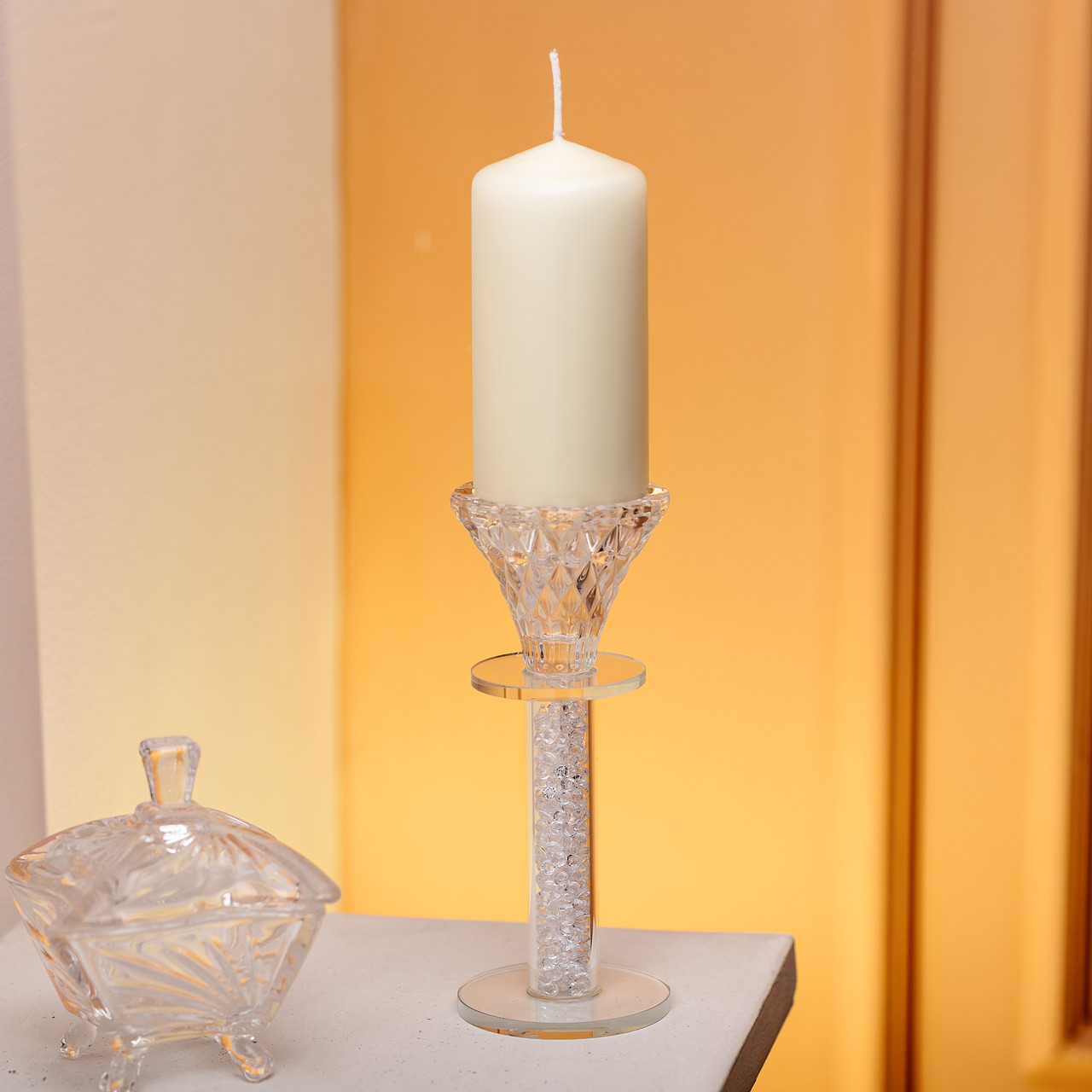 Підсвічник скляний на ніжці 6×15 см декоративний прозорий підсвічник на стіл HP-4-61L_HP-4-61L_Milantium_3