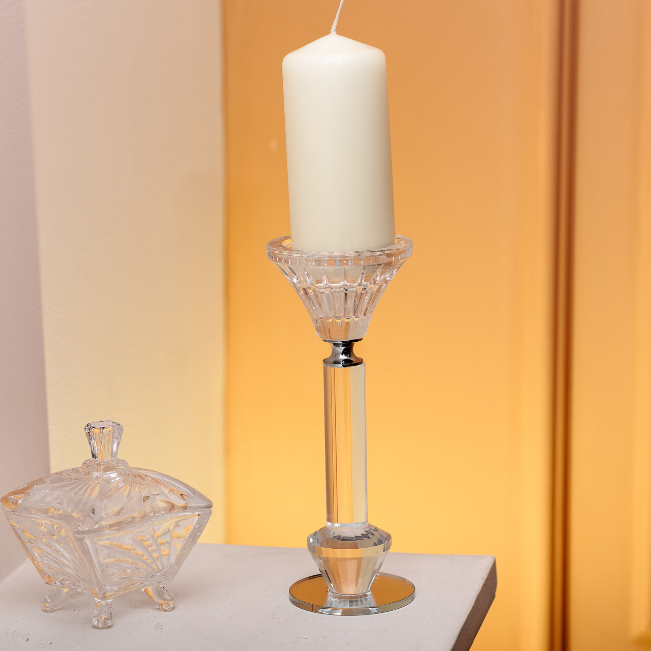 Підсвічник скляний на ніжці 6×17.3 см прозорий декоративний підсвічник на стіл HP-4-10S_HP-4-10S_Milantium_3