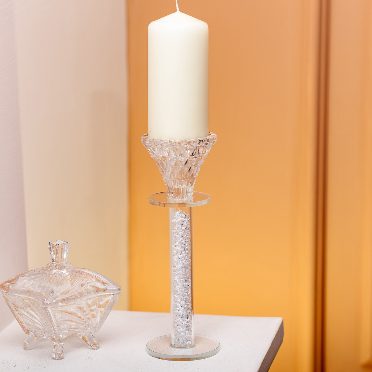 Підсвічник скляний на ніжці 6×18 см декоративний прозорий підсвічник на стіл HP-4-62XL_HP-4-62XL_Milantium_3