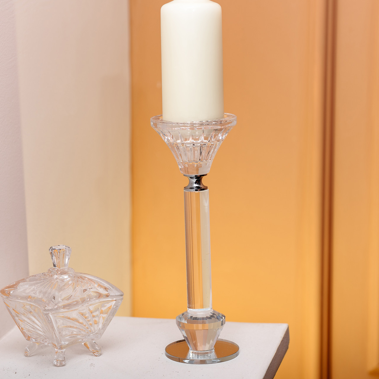 Підсвічник скляний на ніжці 6×19.5 см прозорий декоративний підсвічник на стіл HP-4-11M_HP-4-11M_Milantium_3