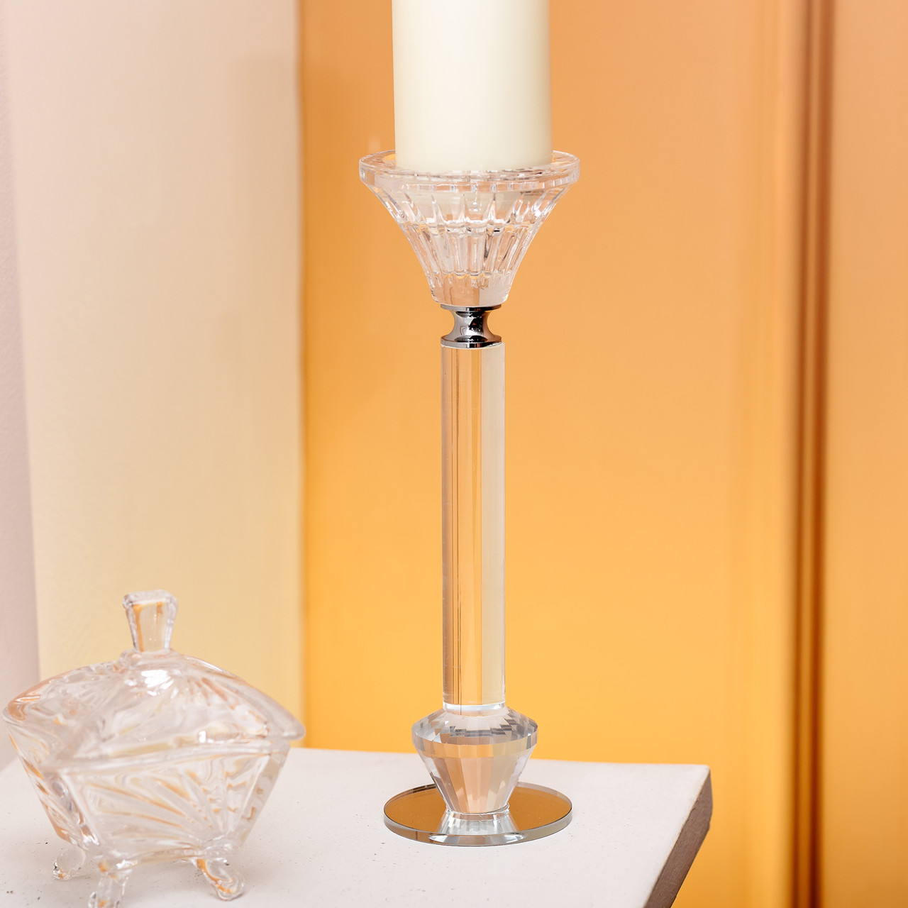 Підсвічник скляний на ніжці 6×21.3 см прозорий декоративний підсвічник на стіл HP-4-12L_HP-4-12L_Milantium_3