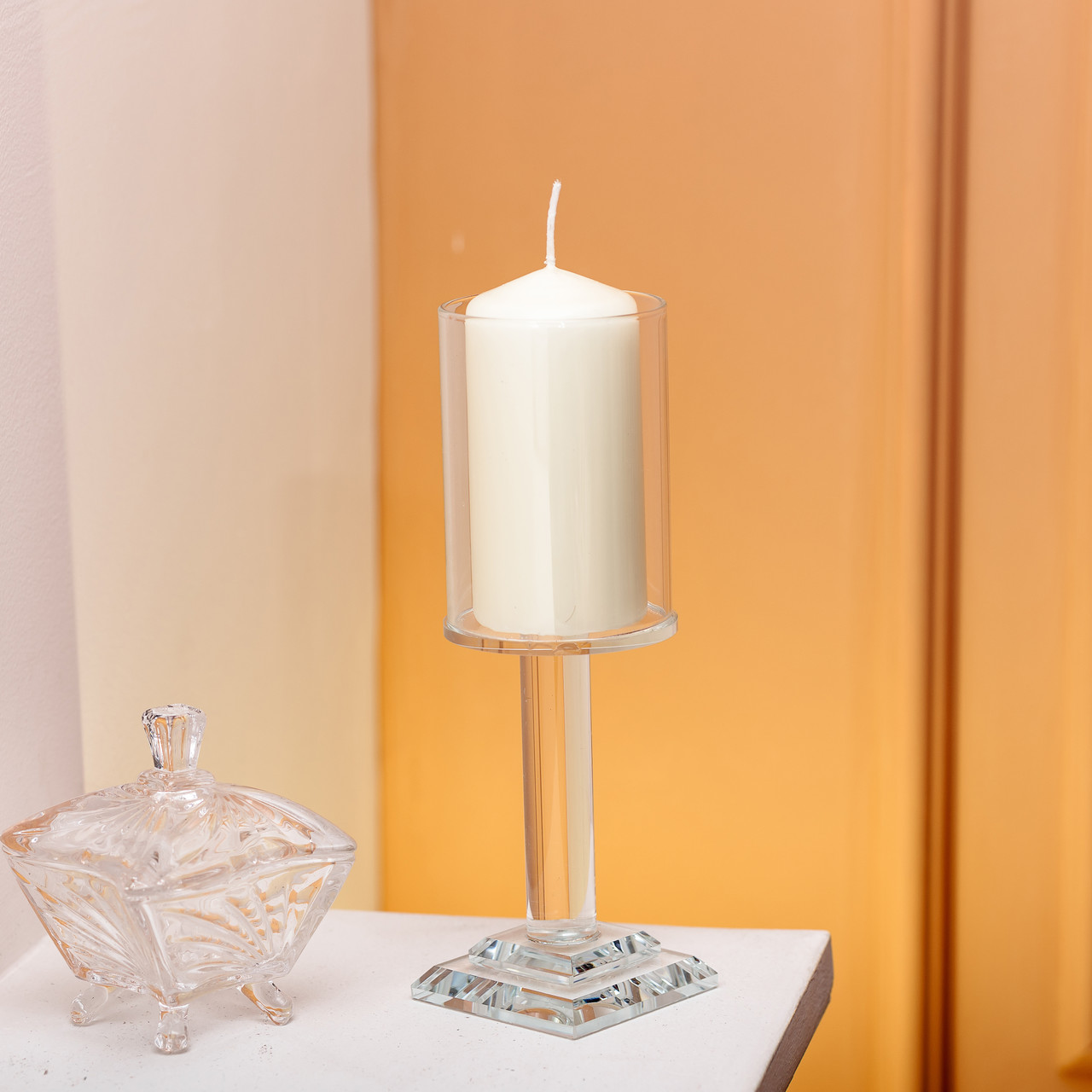 Підсвічник скляний на ніжці 6.5×20 см підсвічник келих декоративний прозорий HP-4-40S_HP-4-40S_Milantium_3