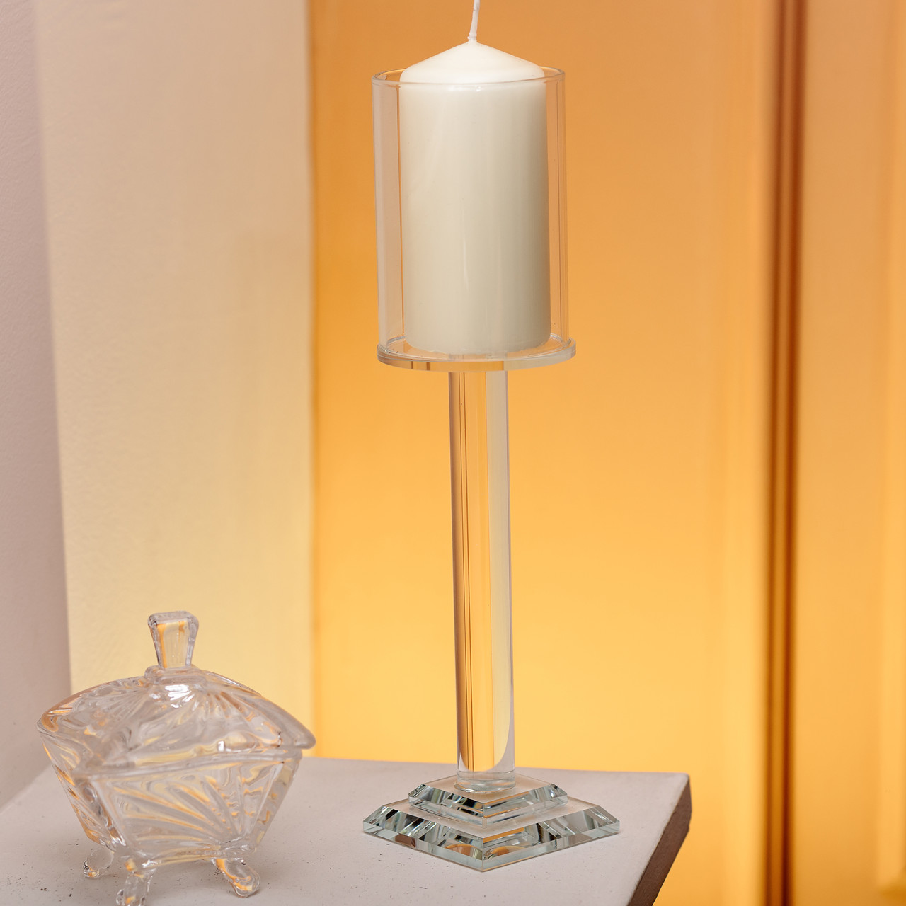 Підсвічник скляний на ніжці 6.5×26 см підсвічник келих декоративний прозорий HP-4-42L_HP-4-42L_Milantium_4