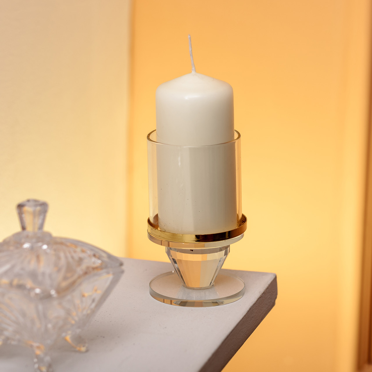 Підсвічник скляний на ніжці з золотою окантовкою 6×10 см підсвічник келих декоративний прозорий HP-4-32S_HP-4-32S_Milantium_2