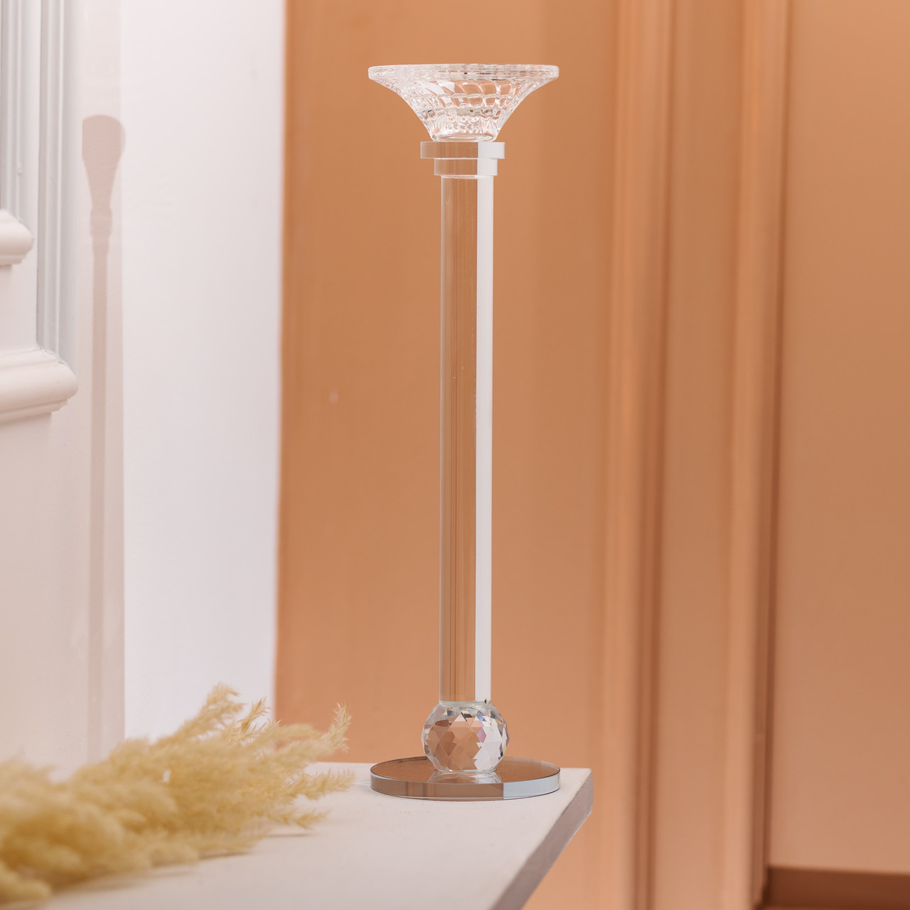 Підсвічник скляний на тонкій ніжці 9×34 см прозорий декоративний підсвічник на стіл HP-4-8M_HP-4-8M_Milantium_4