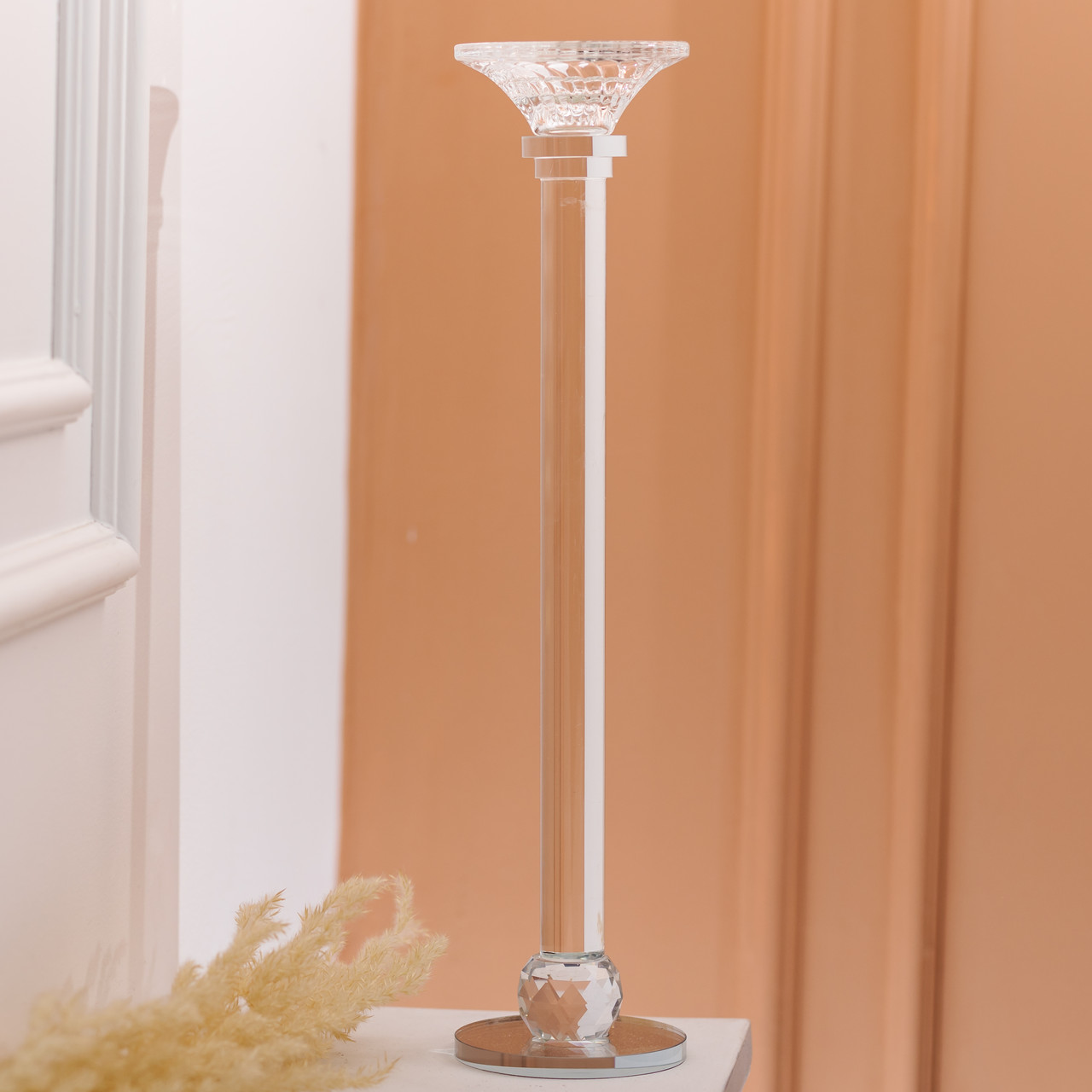Підсвічник скляний на тонкій ніжці 9×39 см прозорий декоративний підсвічник на стіл HP-4-9L_HP-4-9L_Milantium_4