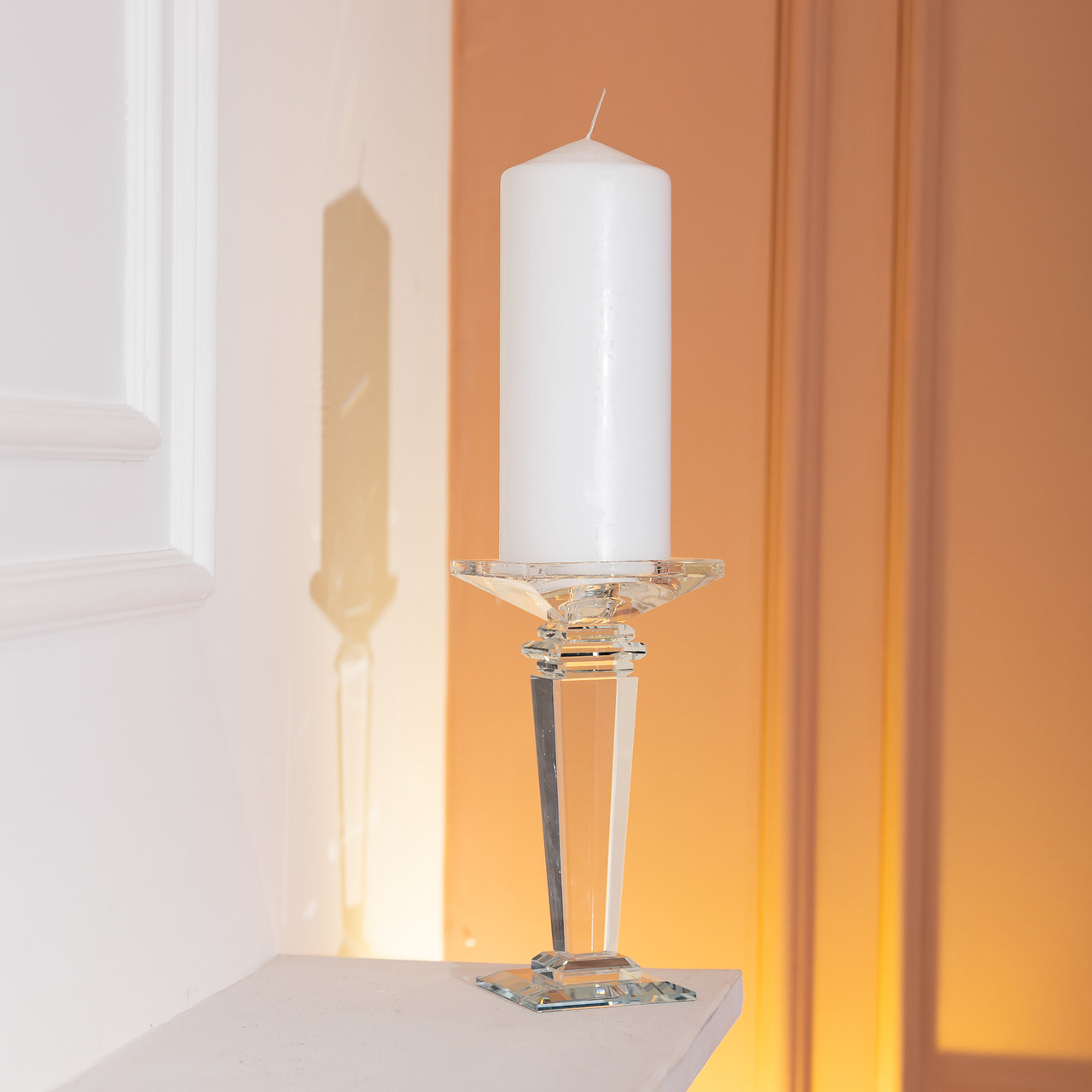 Підсвічник скляний на високій ніжці 9.5×9.5×20 см декоративний прозорий HP-4-52S_HP-4-52S_Milantium_4