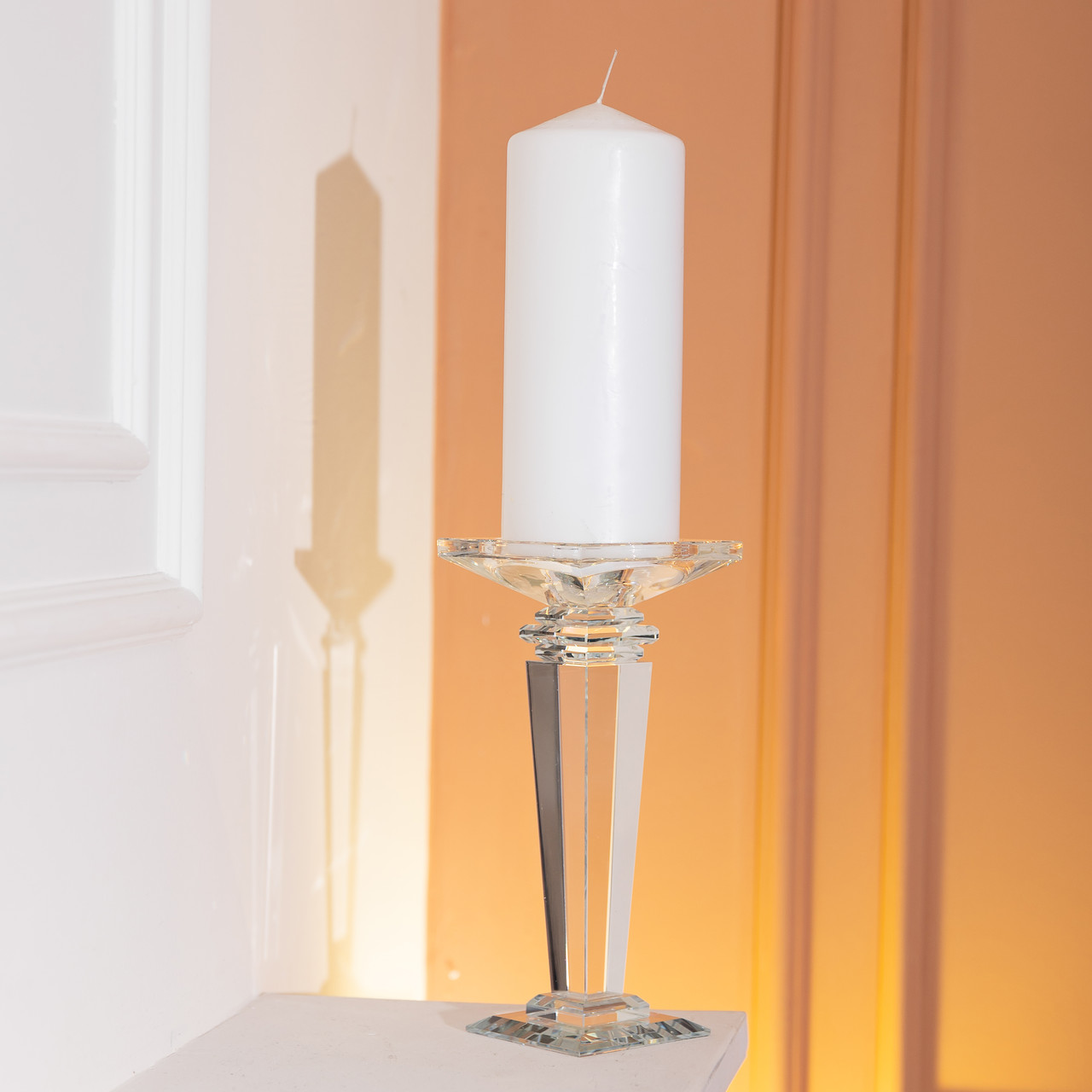 Підсвічник скляний на високій ніжці 9.5×9.5×22.5 см декоративний прозорий HP-4-53M_HP-4-53M_Milantium_5