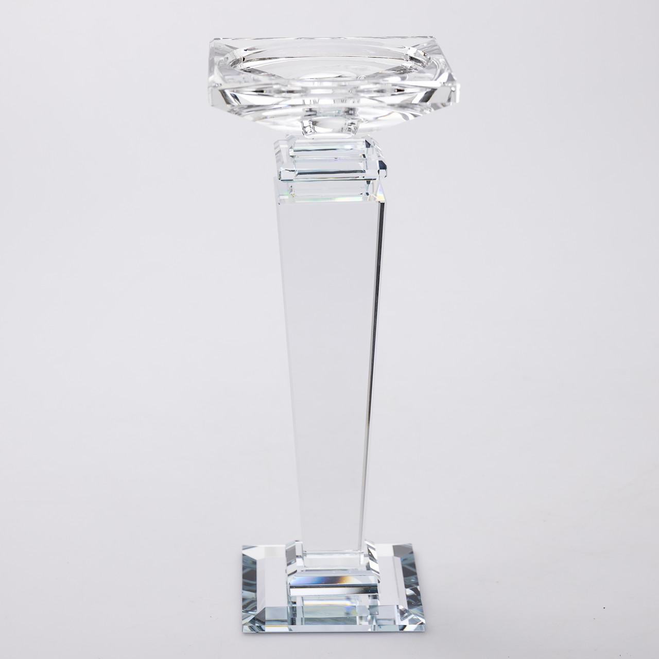 Підсвічник скляний на високій ніжці 9.5×9.5×24 см декоративний прозорий_HP-4-54L_Milantium_2