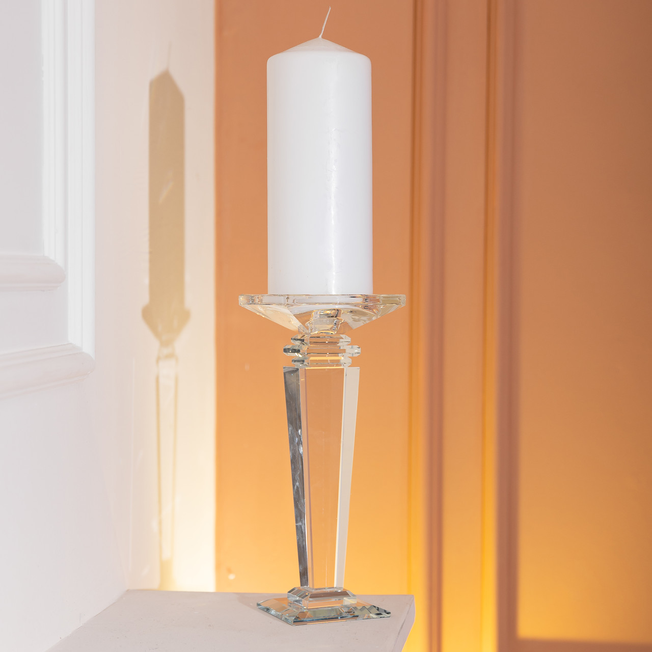 Підсвічник скляний на високій ніжці 9.5×9.5×24 см декоративний прозорий HP-4-54L_HP-4-54L_Milantium_5