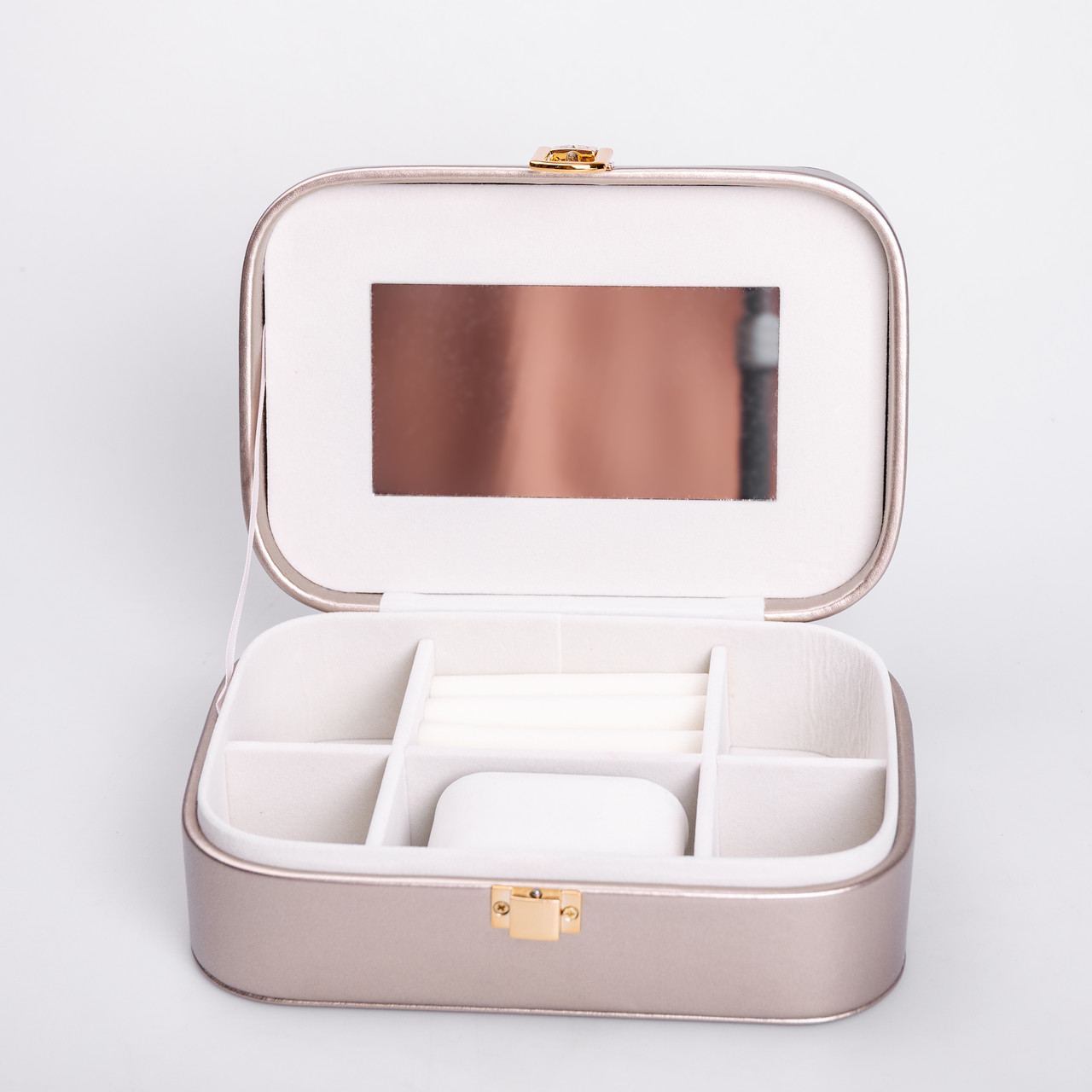 Скринька для прикрас з еко шкіри 20×14×7 см із дзеркалом органайзер для ювелірних виробів_HP-5-32GOLD_Milantium_2