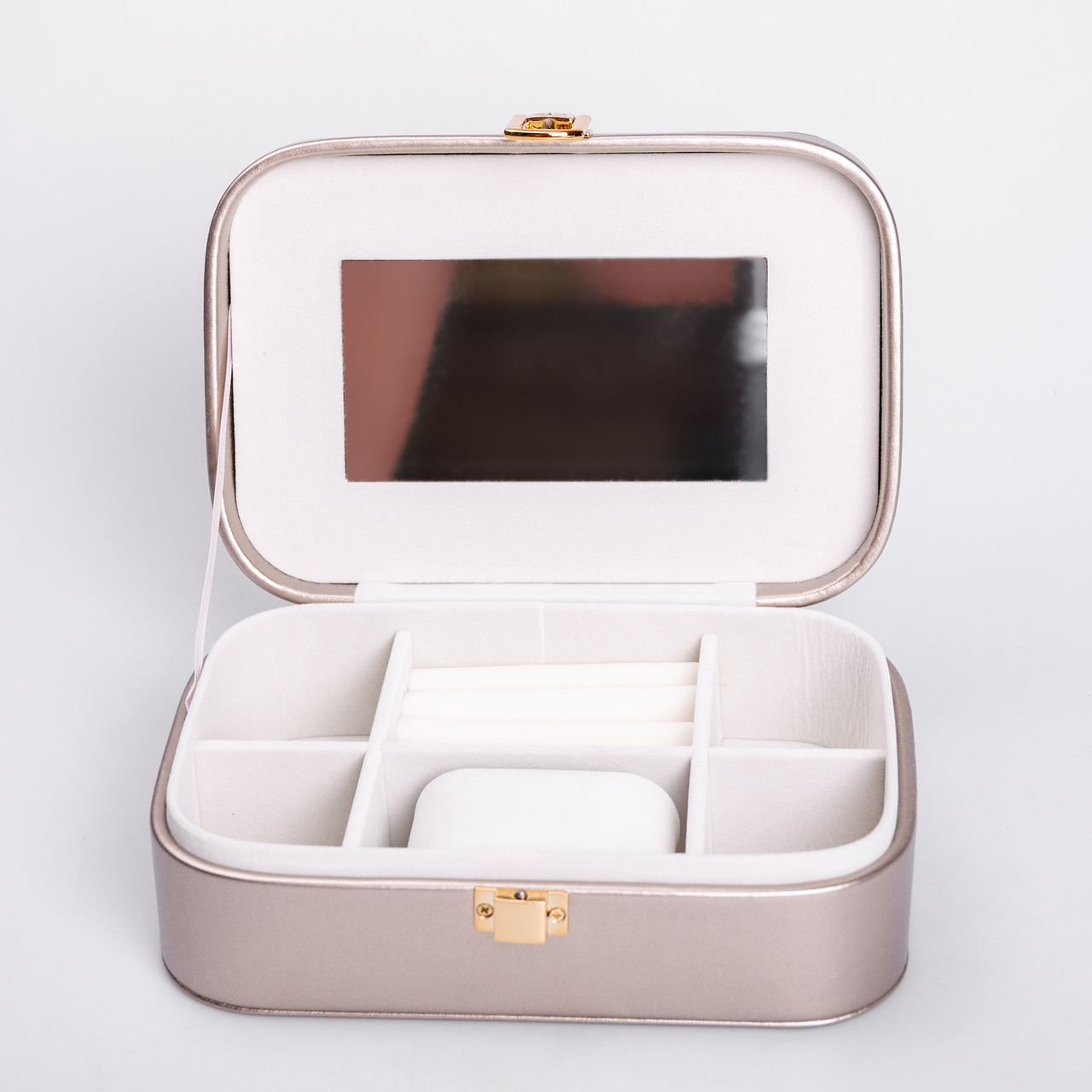 Скринька для прикрас з еко шкіри 20×14×7 см із дзеркалом органайзер для ювелірних виробів_HP-5-32GOLD_Milantium_3