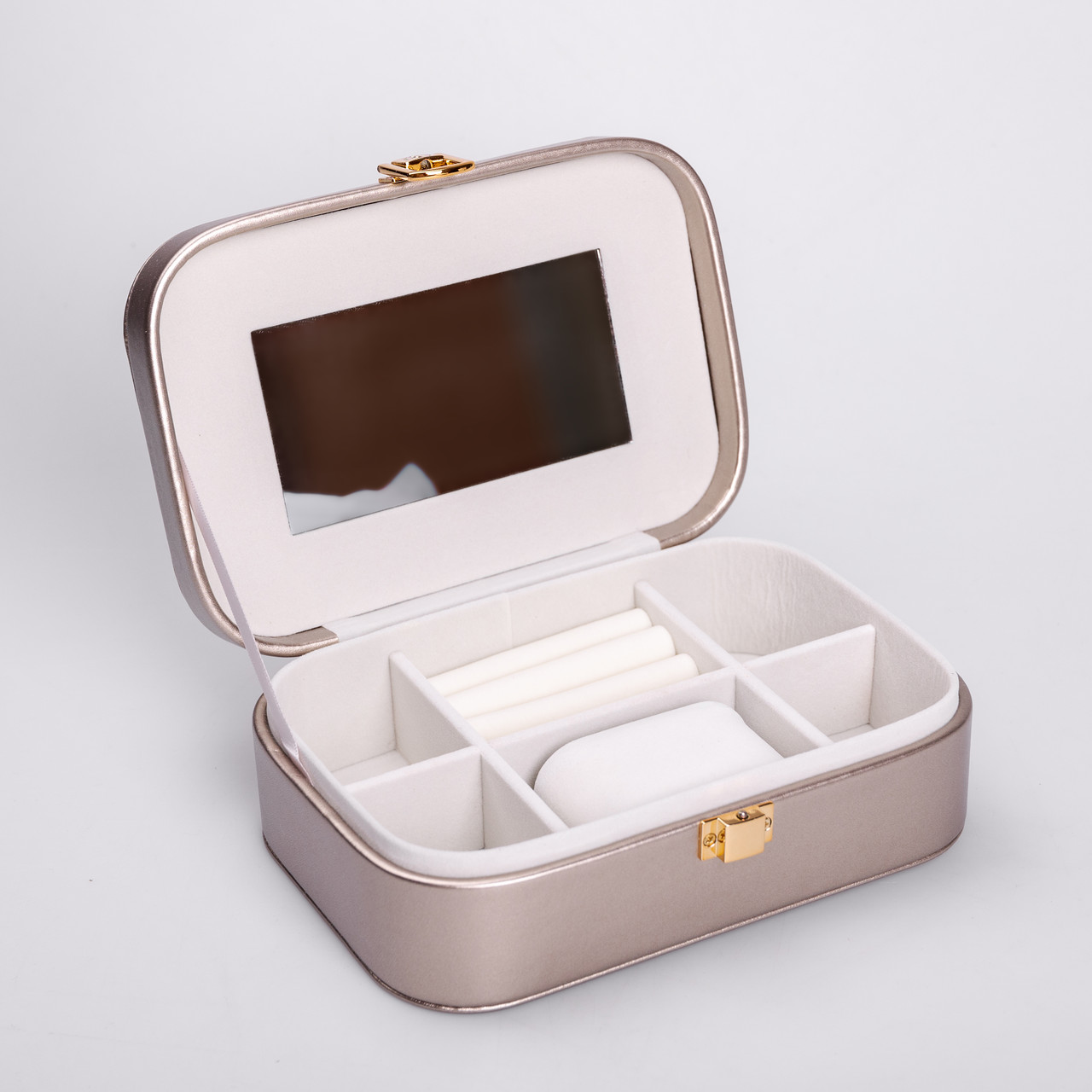 Скринька для прикрас з еко шкіри 20×14×7 см із дзеркалом органайзер для ювелірних виробів_HP-5-32GOLD_Milantium_4