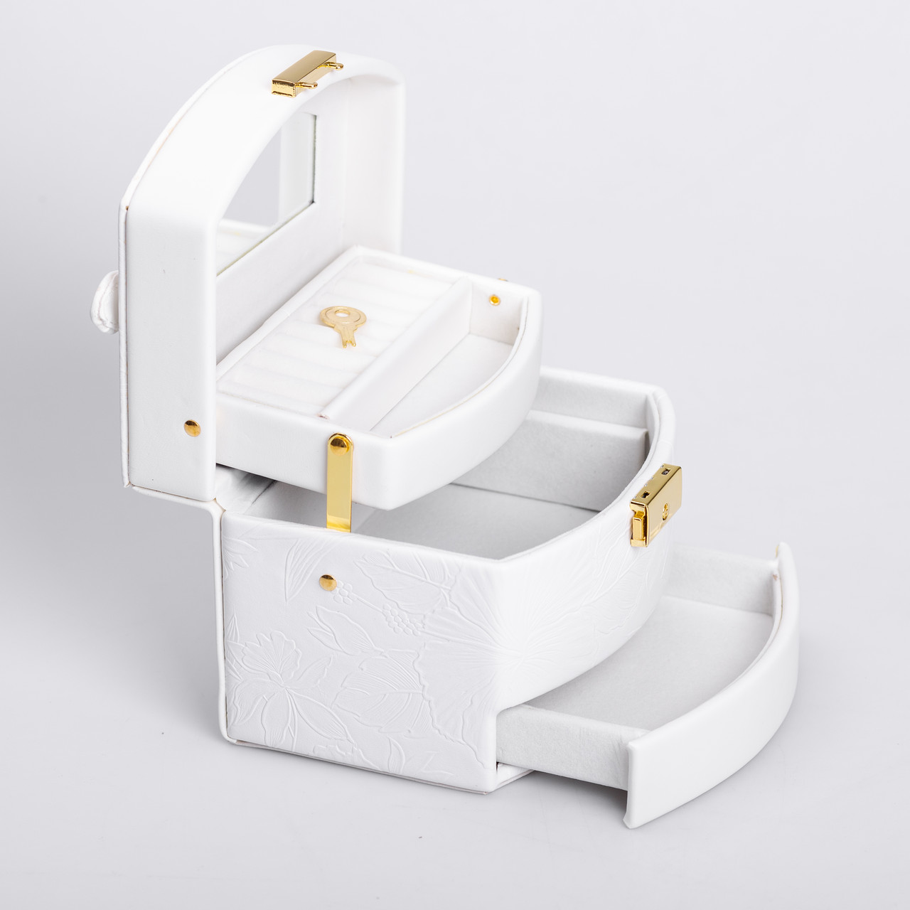 Скринька для прикрас з еко шкіри 3 яруси із замком органайзер для ювелірних виробів HP-5-23W_HP-5-23W_Milantium_2