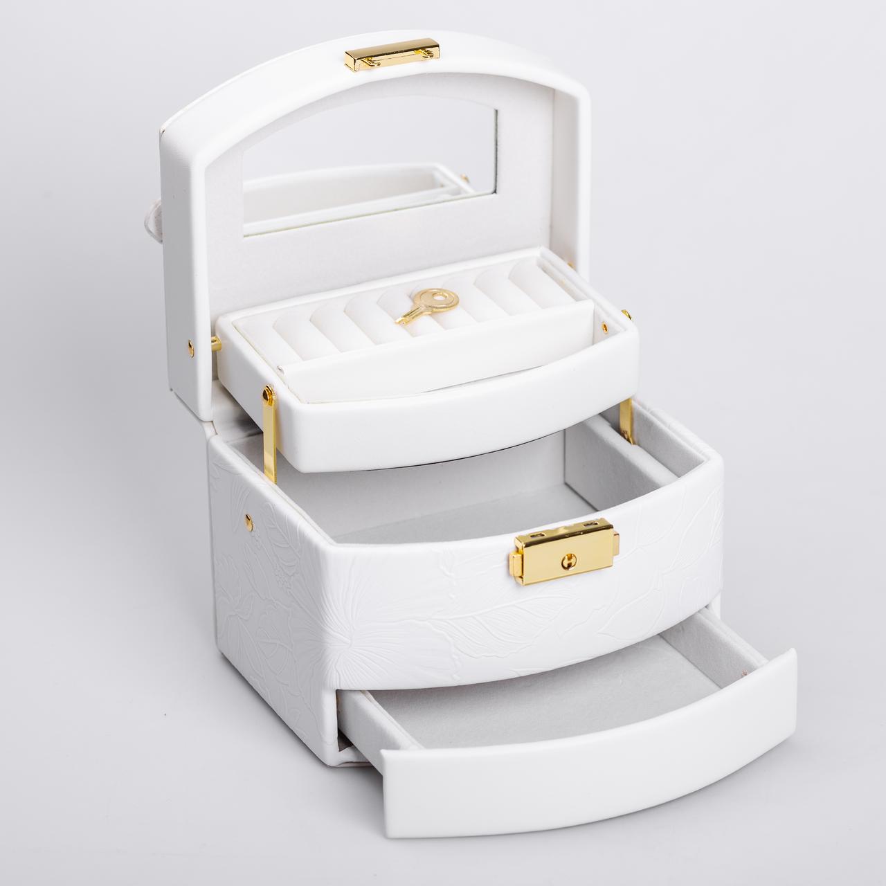 Скринька для прикрас з еко шкіри 3 яруси із замком органайзер для ювелірних виробів HP-5-23W_HP-5-23W_Milantium_3