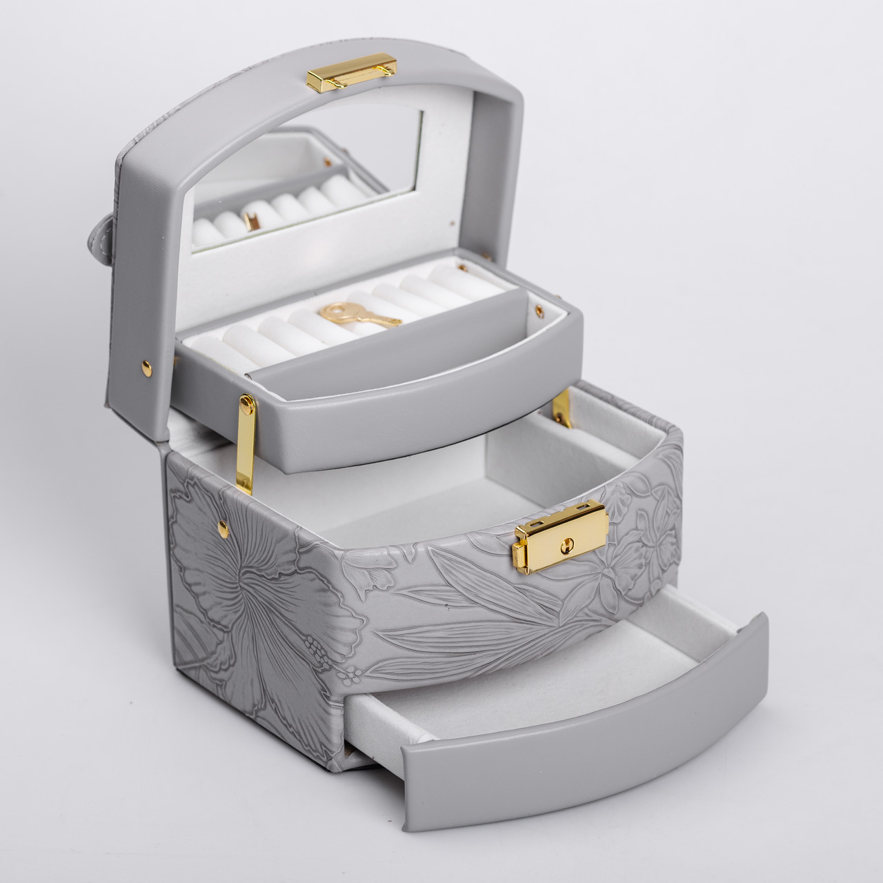 Скринька для прикрас з еко шкіри 3 яруси із замком органайзер для ювелірних виробів HP-5-23G_HP-5-23G_Milantium_3