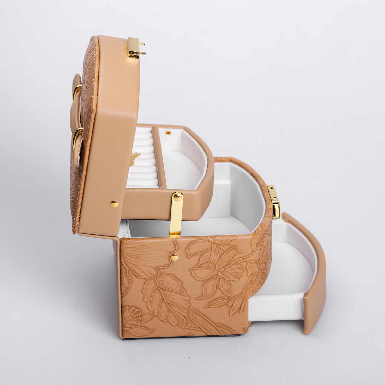 Скринька для прикрас з еко шкіри 3 яруси із замком органайзер для ювелірних виробів HP-5-23BR_HP-5-23BR_Milantium_3