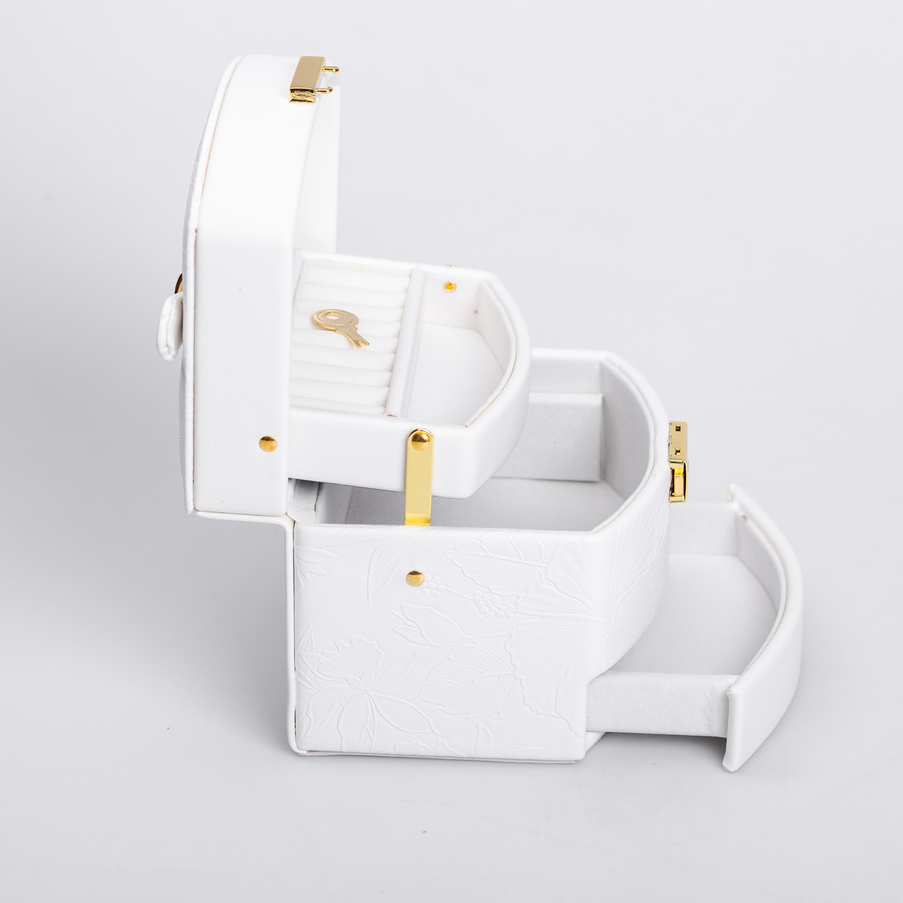 Скринька для прикрас з еко шкіри 3 яруси із замком органайзер для ювелірних виробів HP-5-23W_HP-5-23W_Milantium_4