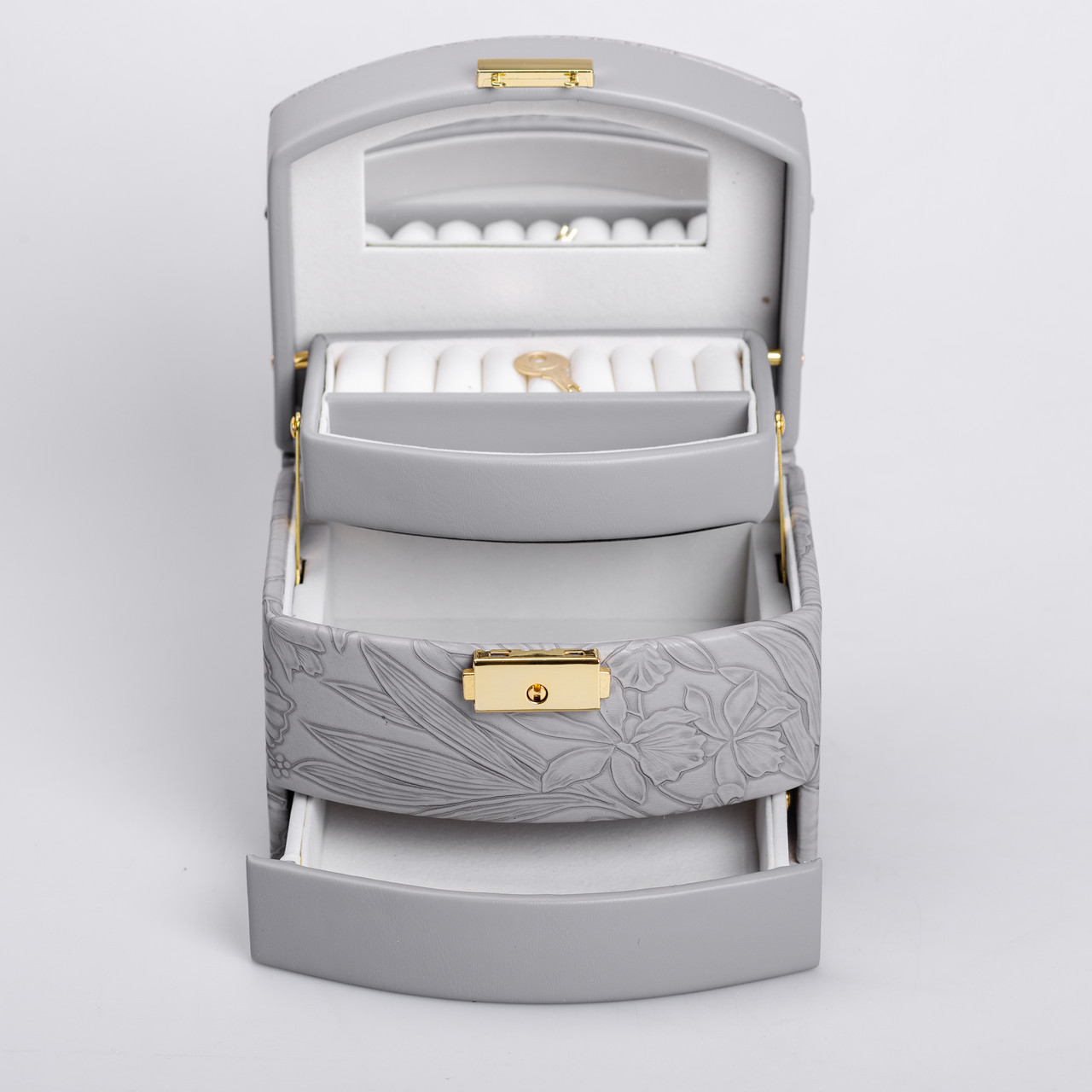 Скринька для прикрас з еко шкіри 3 яруси із замком органайзер для ювелірних виробів HP-5-23G_HP-5-23G_Milantium_4