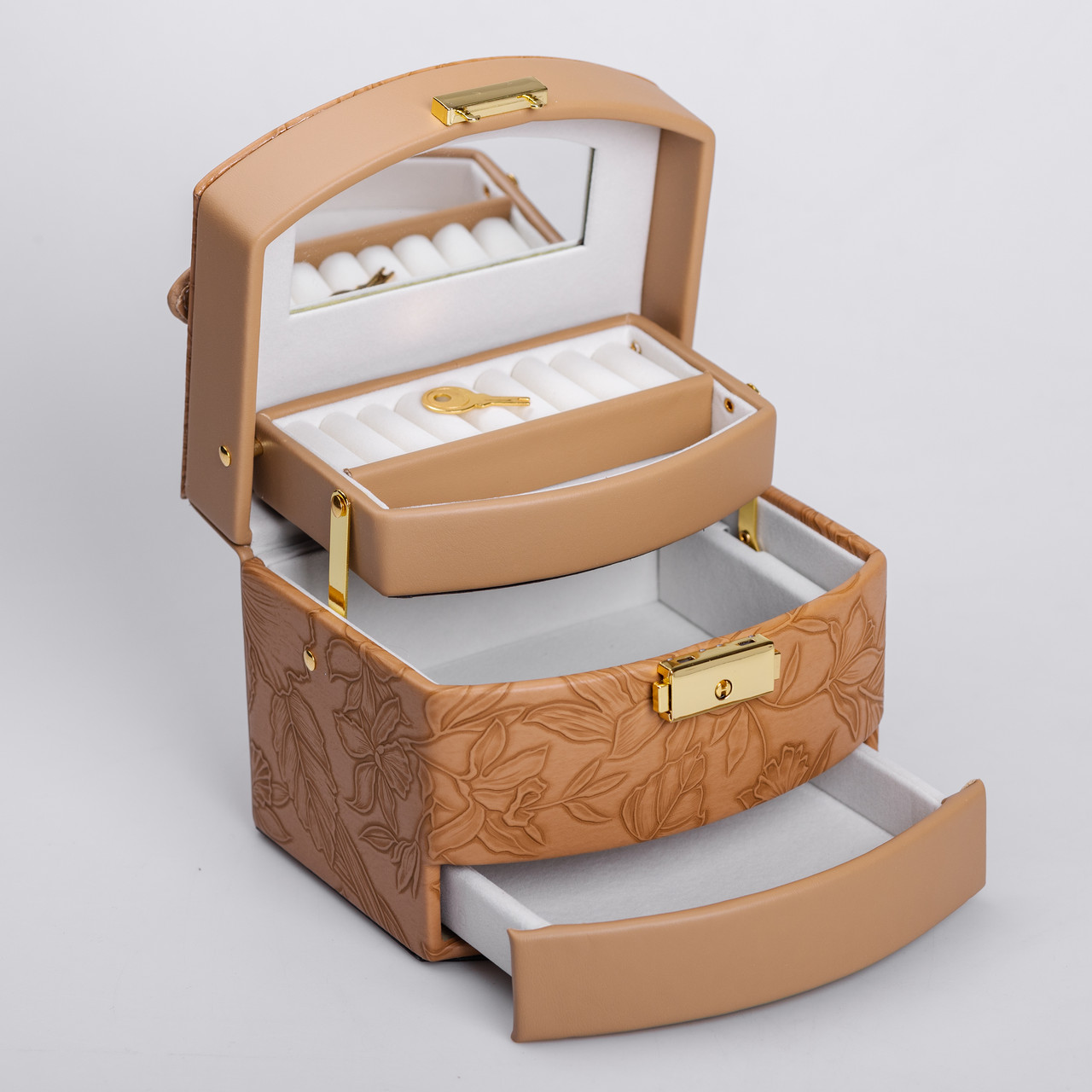 Скринька для прикрас з еко шкіри 3 яруси із замком органайзер для ювелірних виробів HP-5-23BR_HP-5-23BR_Milantium_4