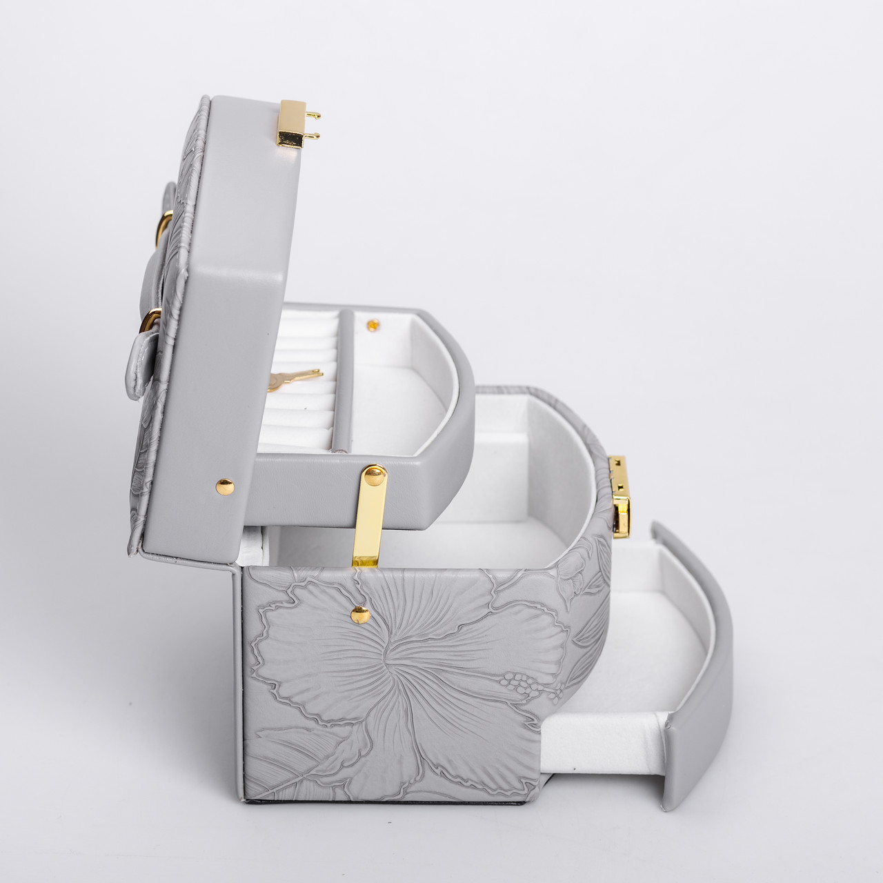 Скринька для прикрас з еко шкіри 3 яруси із замком органайзер для ювелірних виробів HP-5-23G_HP-5-23G_Milantium_5