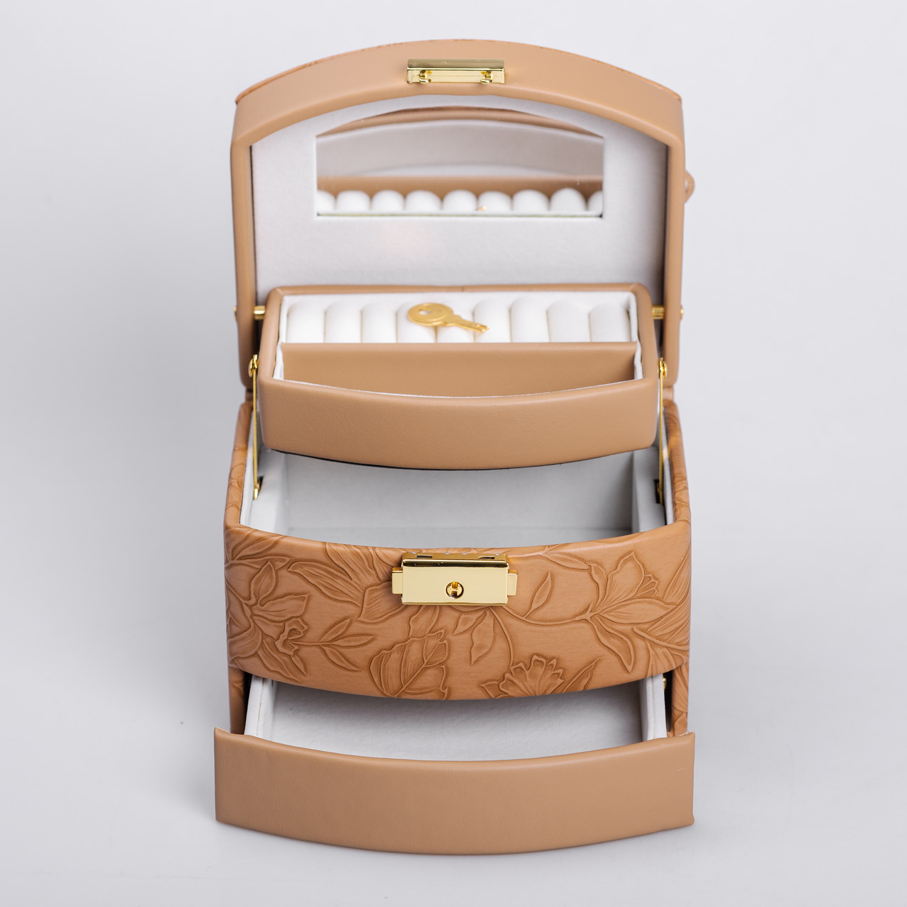 Скринька для прикрас з еко шкіри 3 яруси із замком органайзер для ювелірних виробів HP-5-23BR_HP-5-23BR_Milantium_5