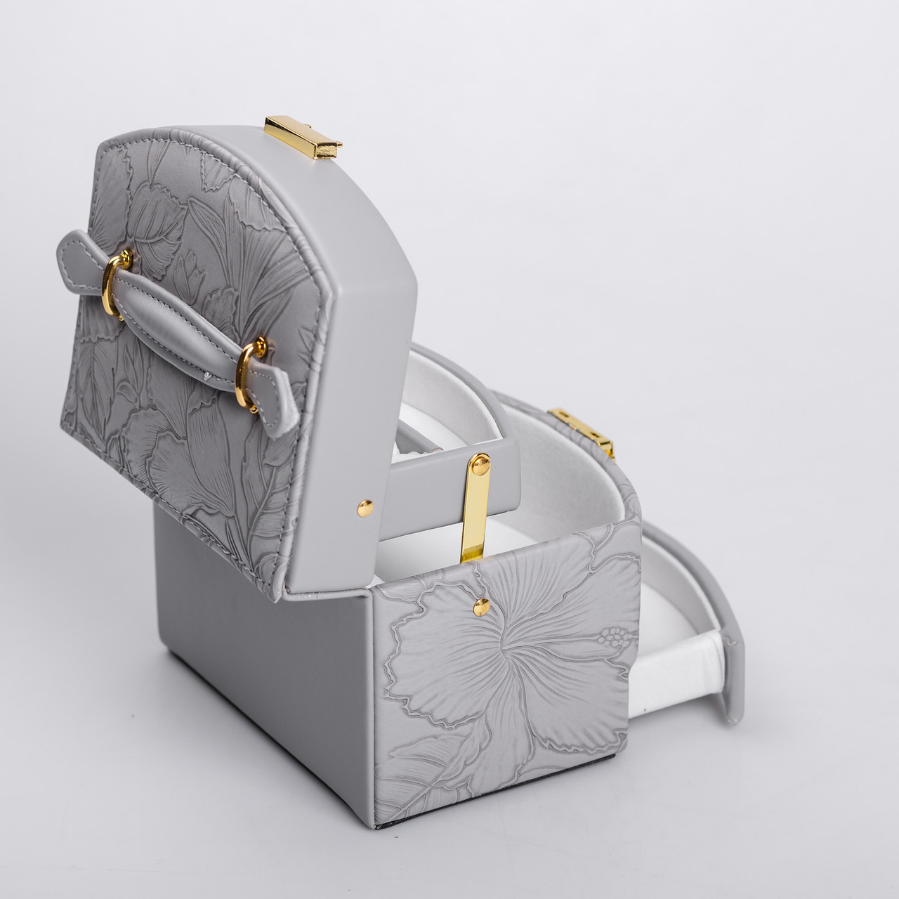 Скринька для прикрас з еко шкіри 3 яруси із замком органайзер для ювелірних виробів HP-5-23G_HP-5-23G_Milantium_6