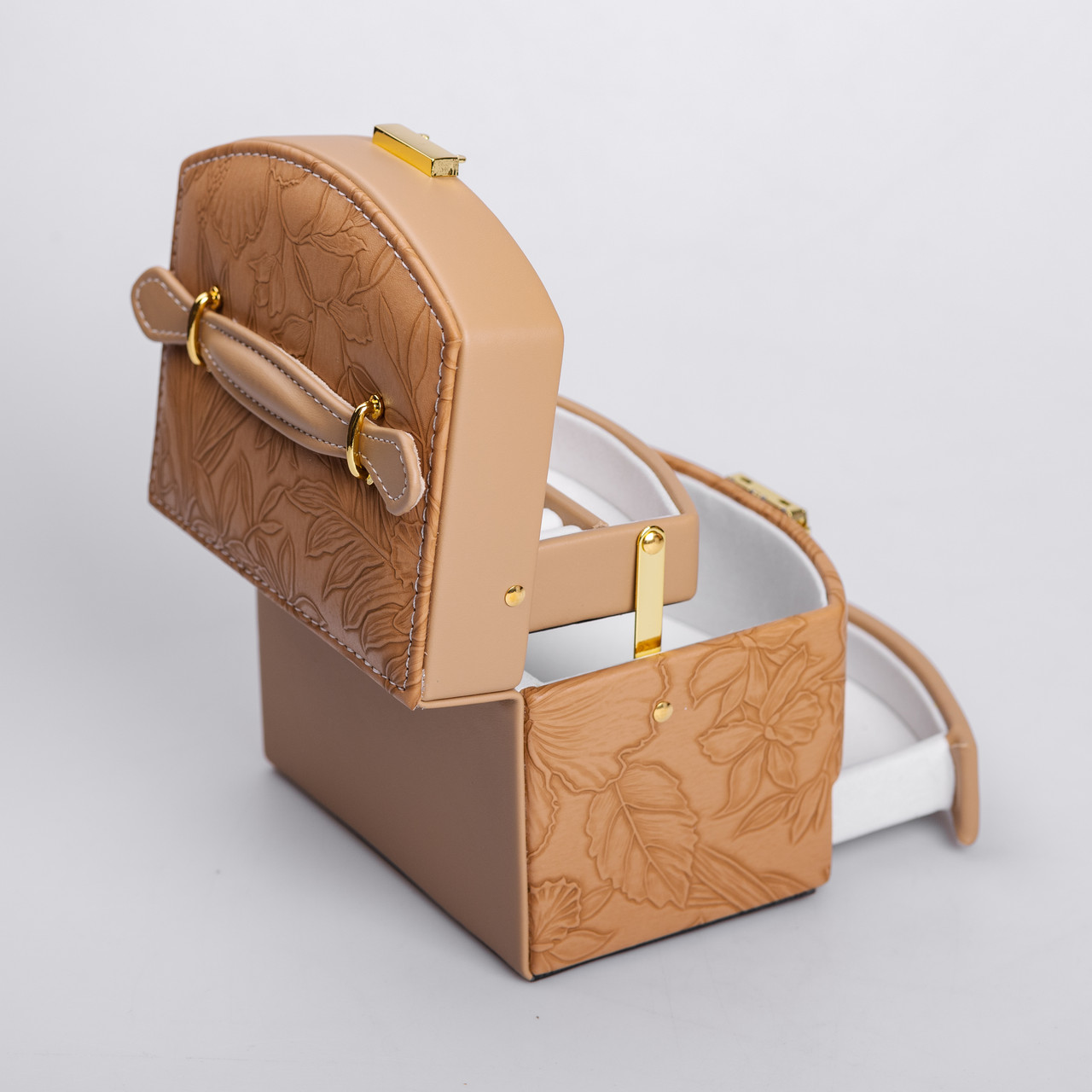 Скринька для прикрас з еко шкіри 3 яруси із замком органайзер для ювелірних виробів HP-5-23BR_HP-5-23BR_Milantium_6