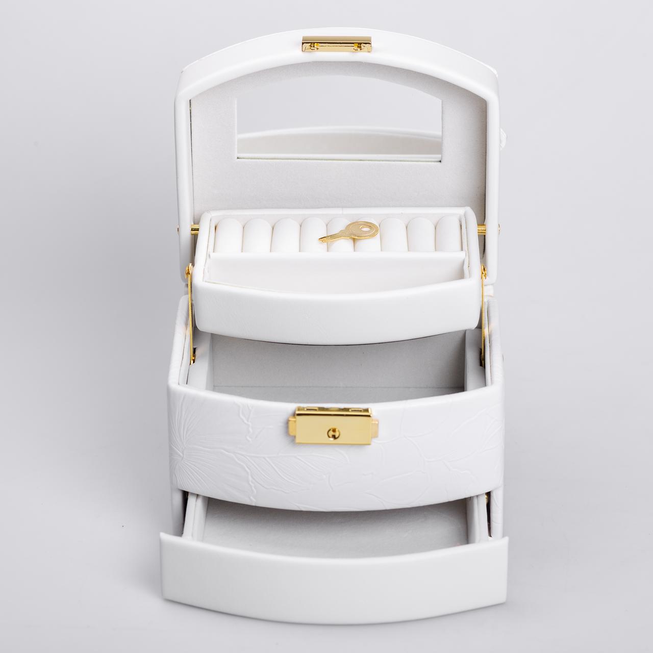 Скринька для прикрас з еко шкіри 3 яруси із замком органайзер для ювелірних виробів HP-5-23W_HP-5-23W_Milantium_7