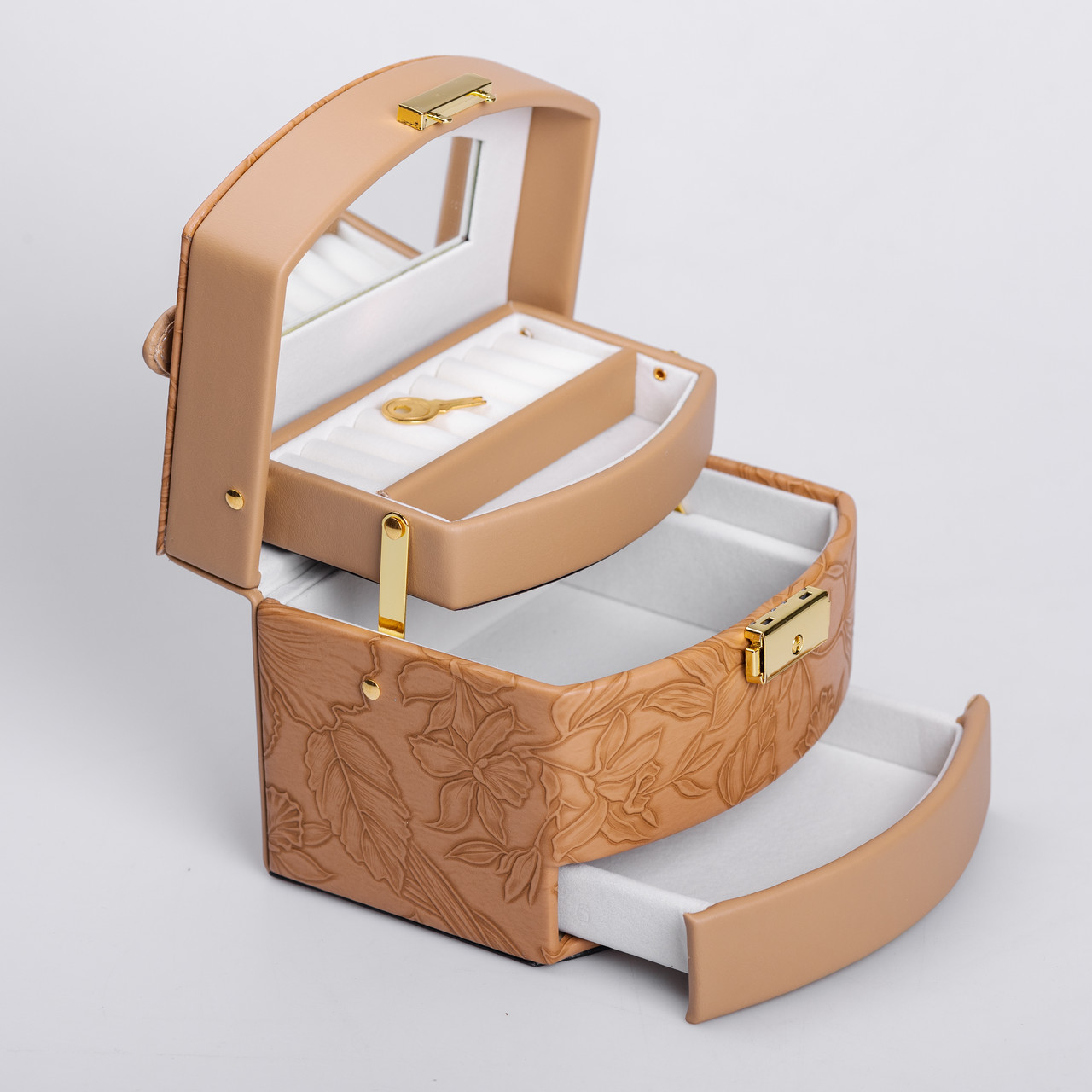 Скринька для прикрас з еко шкіри 3 яруси із замком органайзер для ювелірних виробів HP-5-23BR_HP-5-23BR_Milantium_7