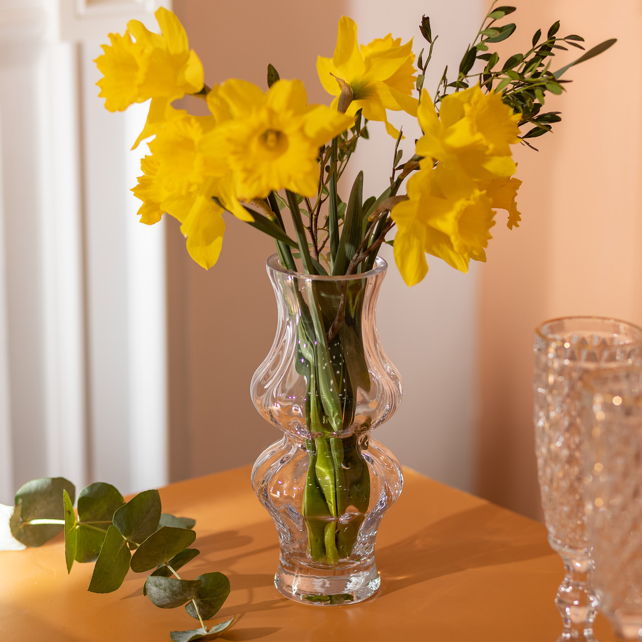 Стеклянная ваза для цветов 20.5 см фігурна прозора ваза декоративна 600 мл HP-10-14_HP-10-14_Milantium_3