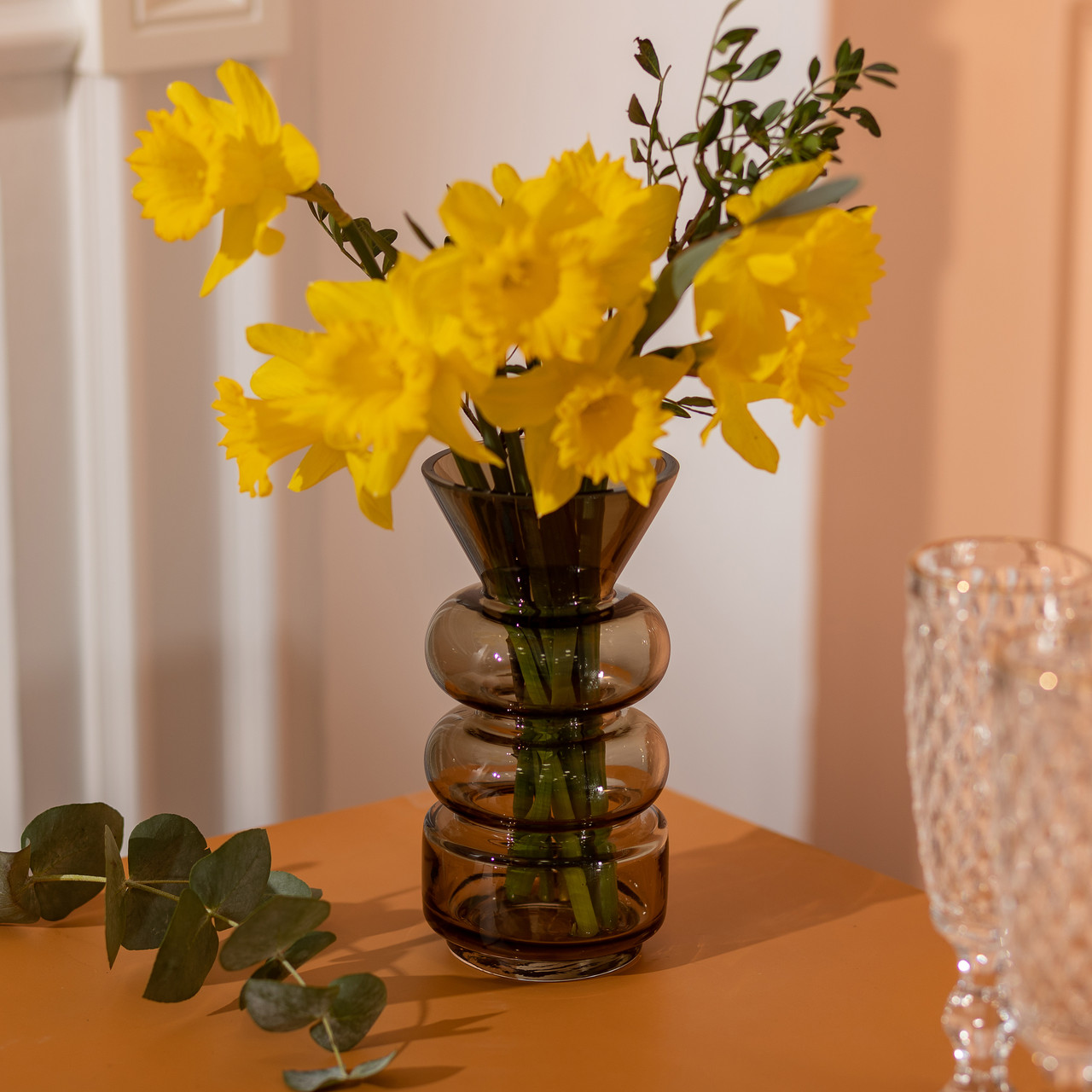 Ваза для квітів скло 18 см декоративна ваза прозора для декору 650 мл Коричнева HP-10-15_HP-10-15_Milantium_3